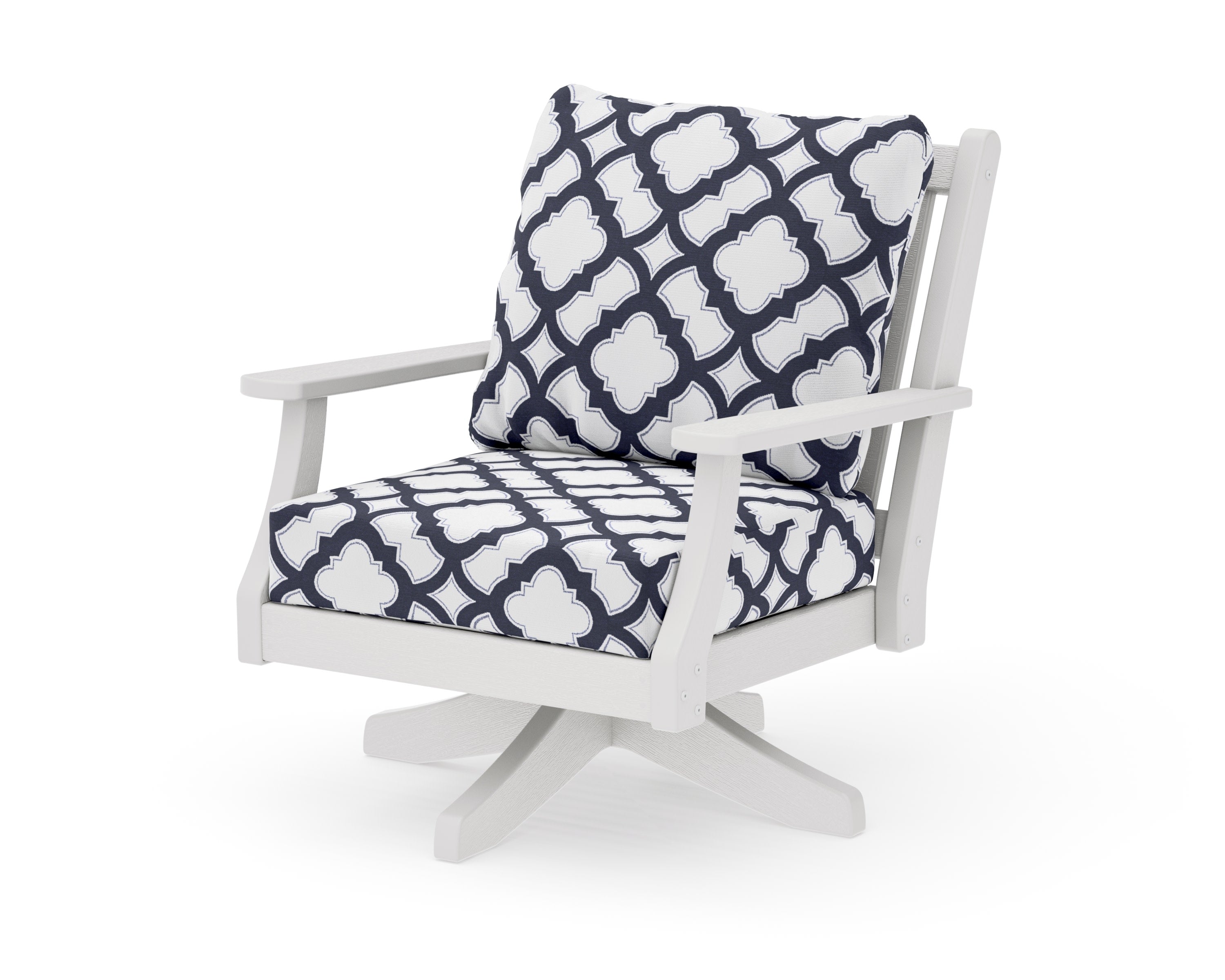 Wovendale Deep Seating Swivel Chair in Vintage White / Trellis Navy