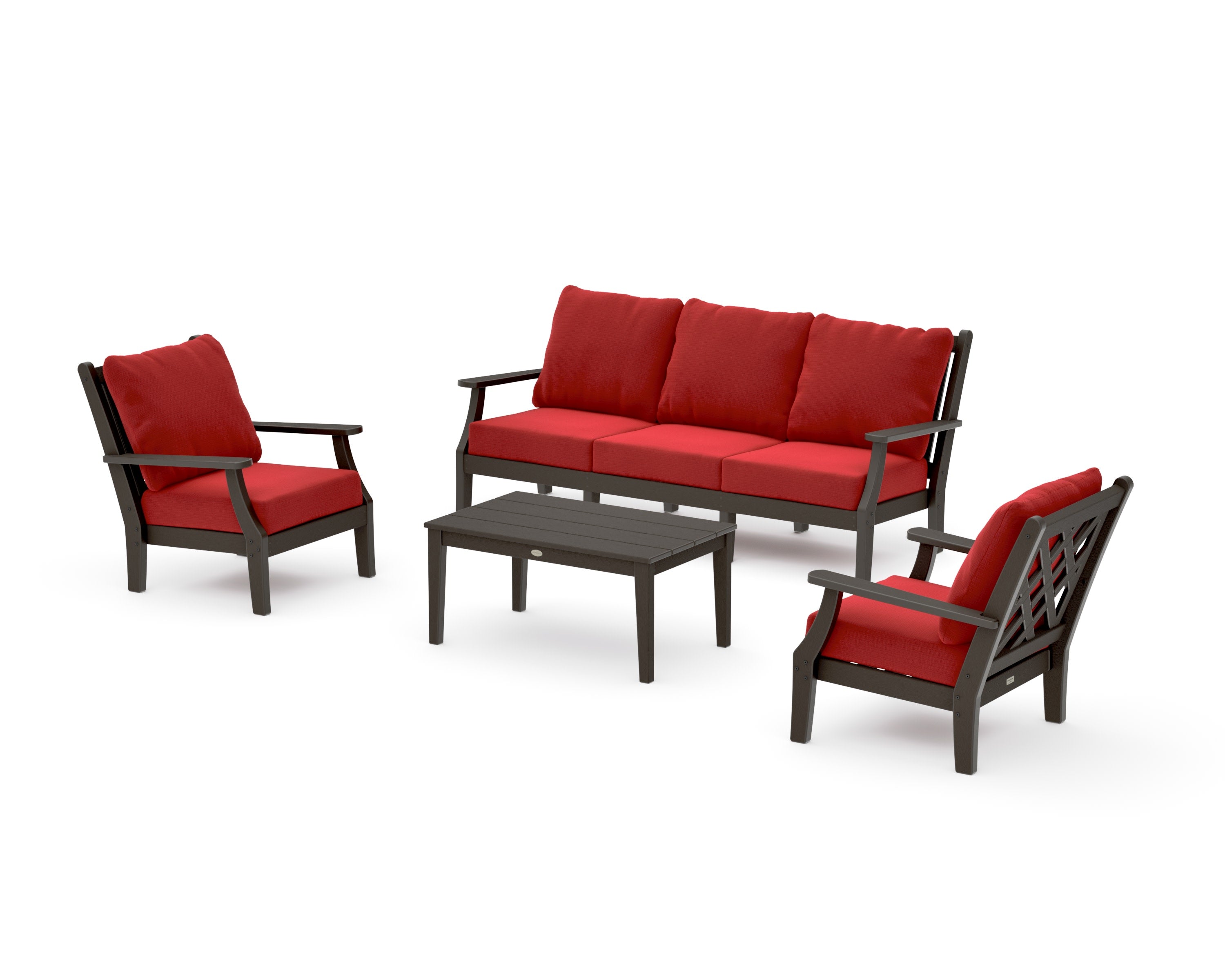 Wovendale 4-Piece Deep Seating Set with Sofa in Vintage Coffee / Crimson Linen