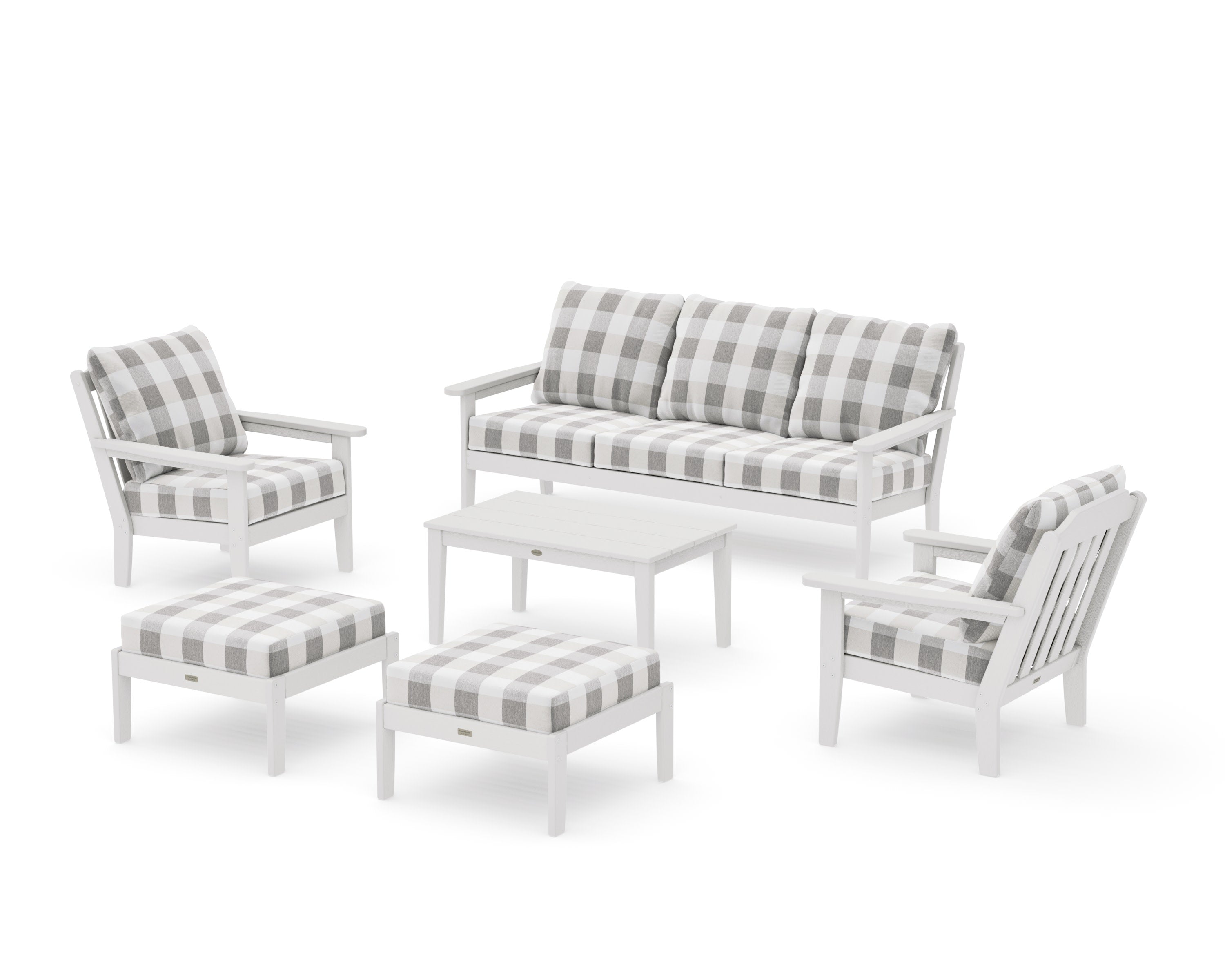 Cottage 6-Piece Lounge Sofa Set in Vintage White / Buffalo Plaid Grey Mist