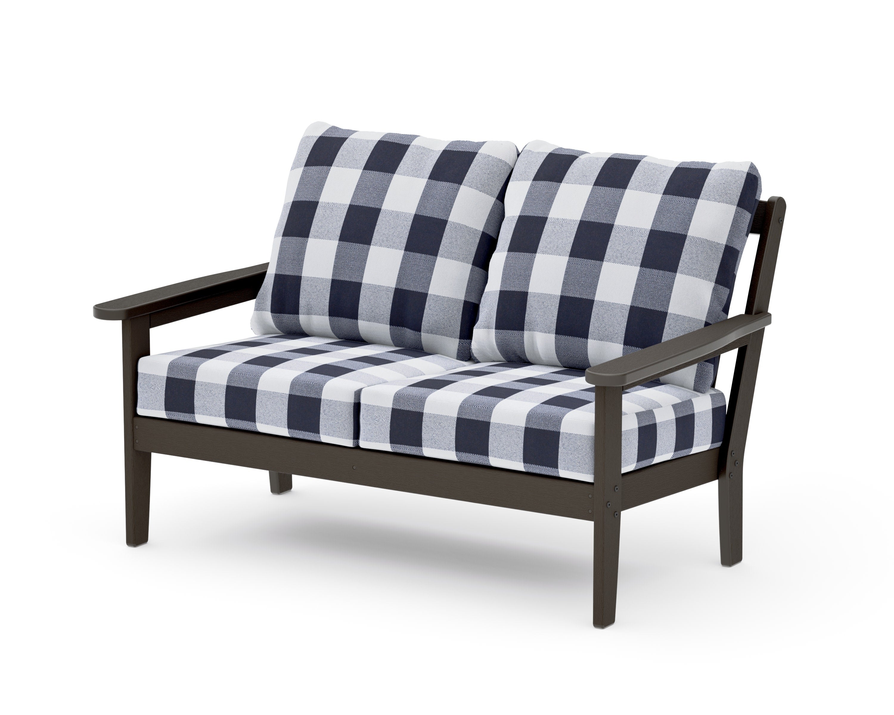 Cottage Deep Seating Loveseat in Vintage Coffee / Buffalo Plaid Navy