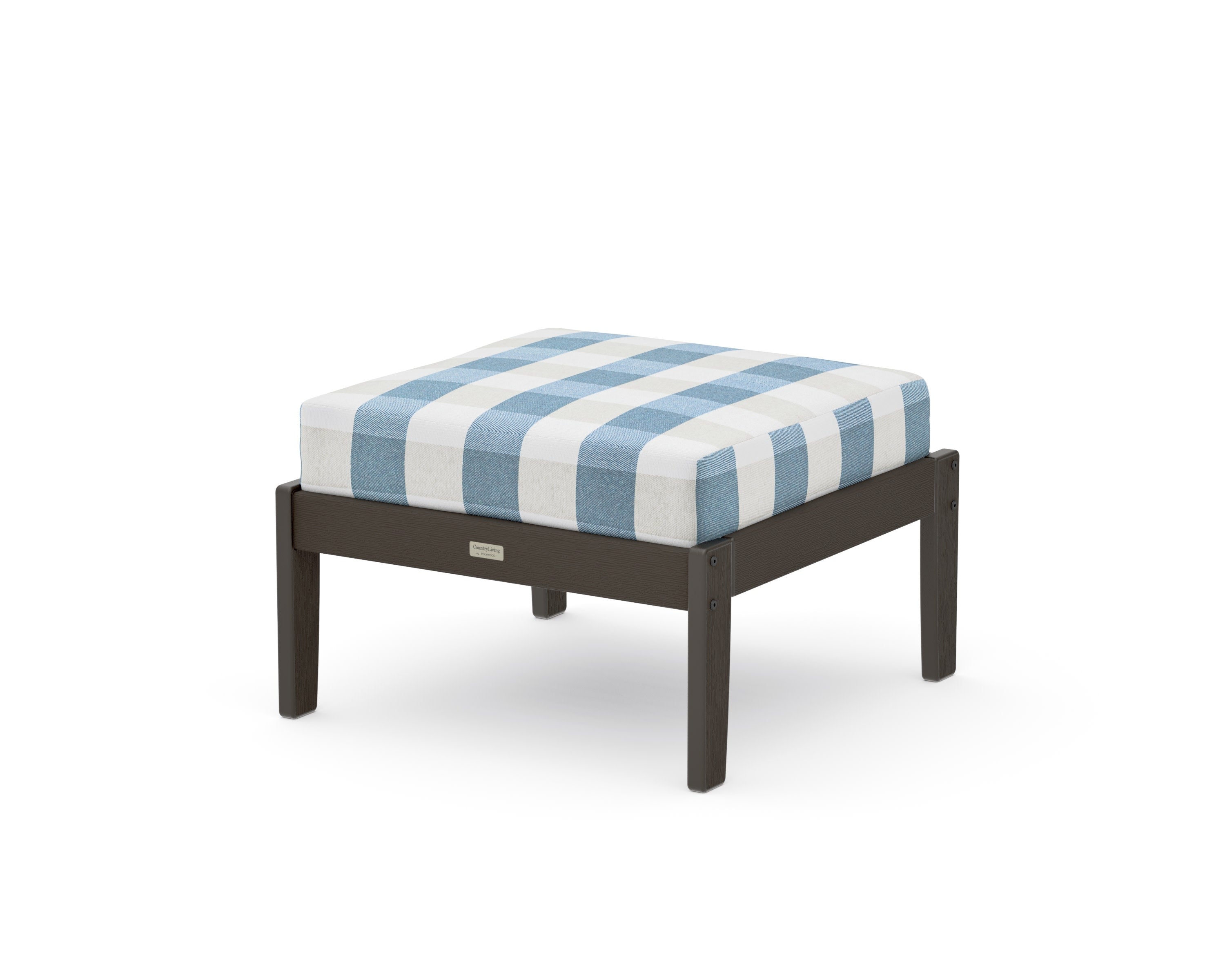 Cottage Deep Seating Ottoman in Vintage Coffee / Buffalo Plaid Sky Blue