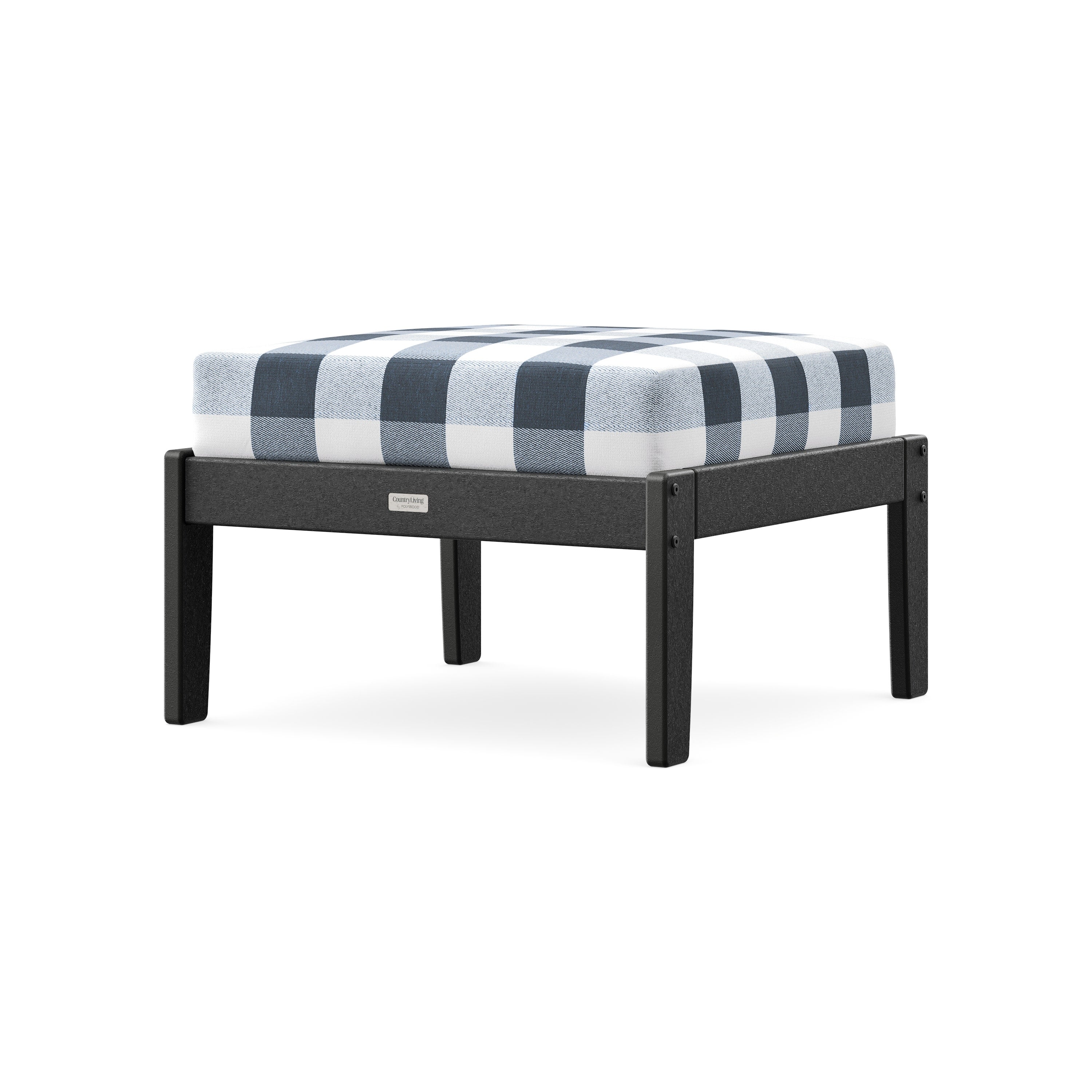 Cottage Deep Seating Ottoman in Black / Buffalo Plaid Marine Indigo