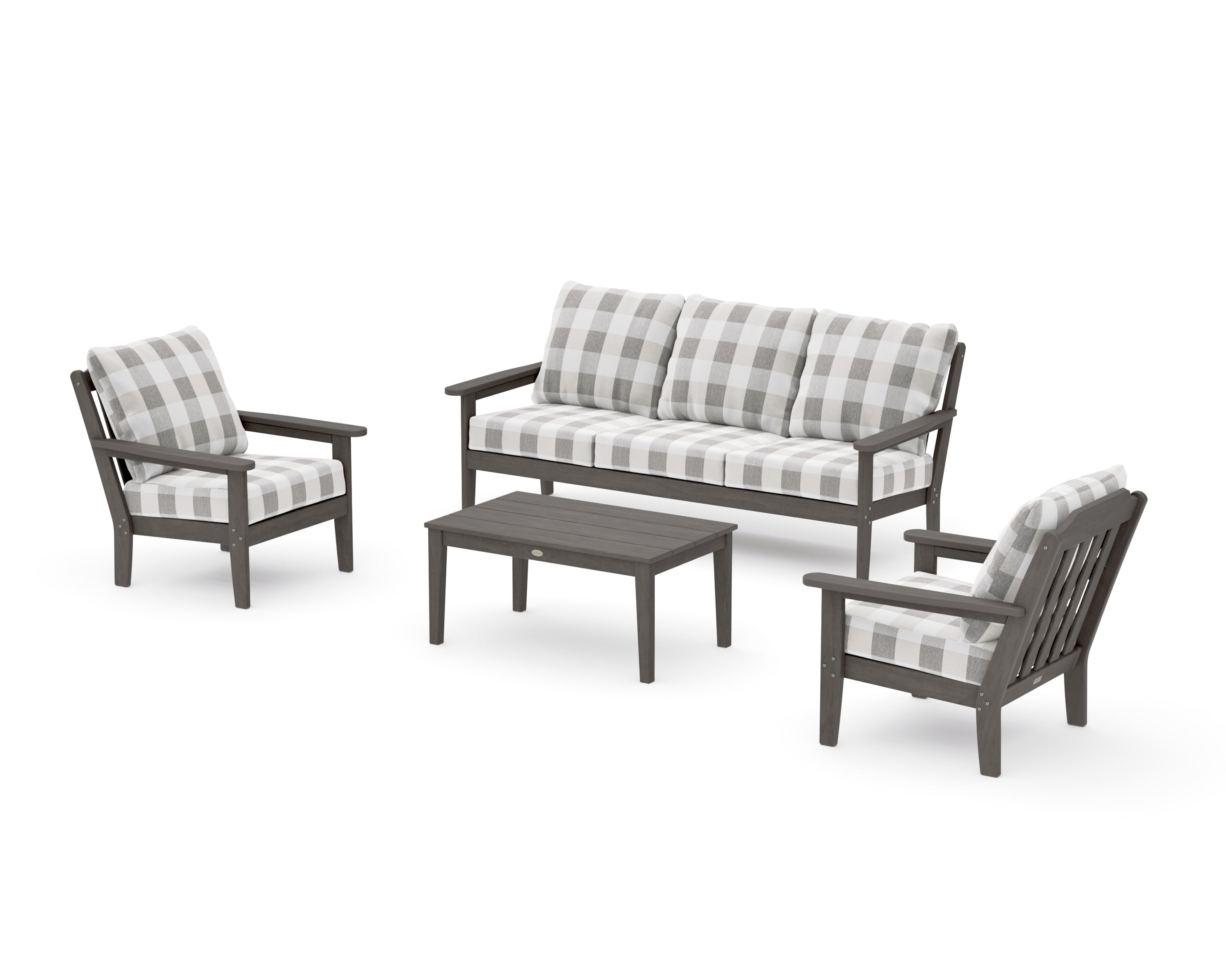 Cottage 4-Piece Deep Seating Set with Sofa in Driftwood / Buffalo Plaid Grey Mist