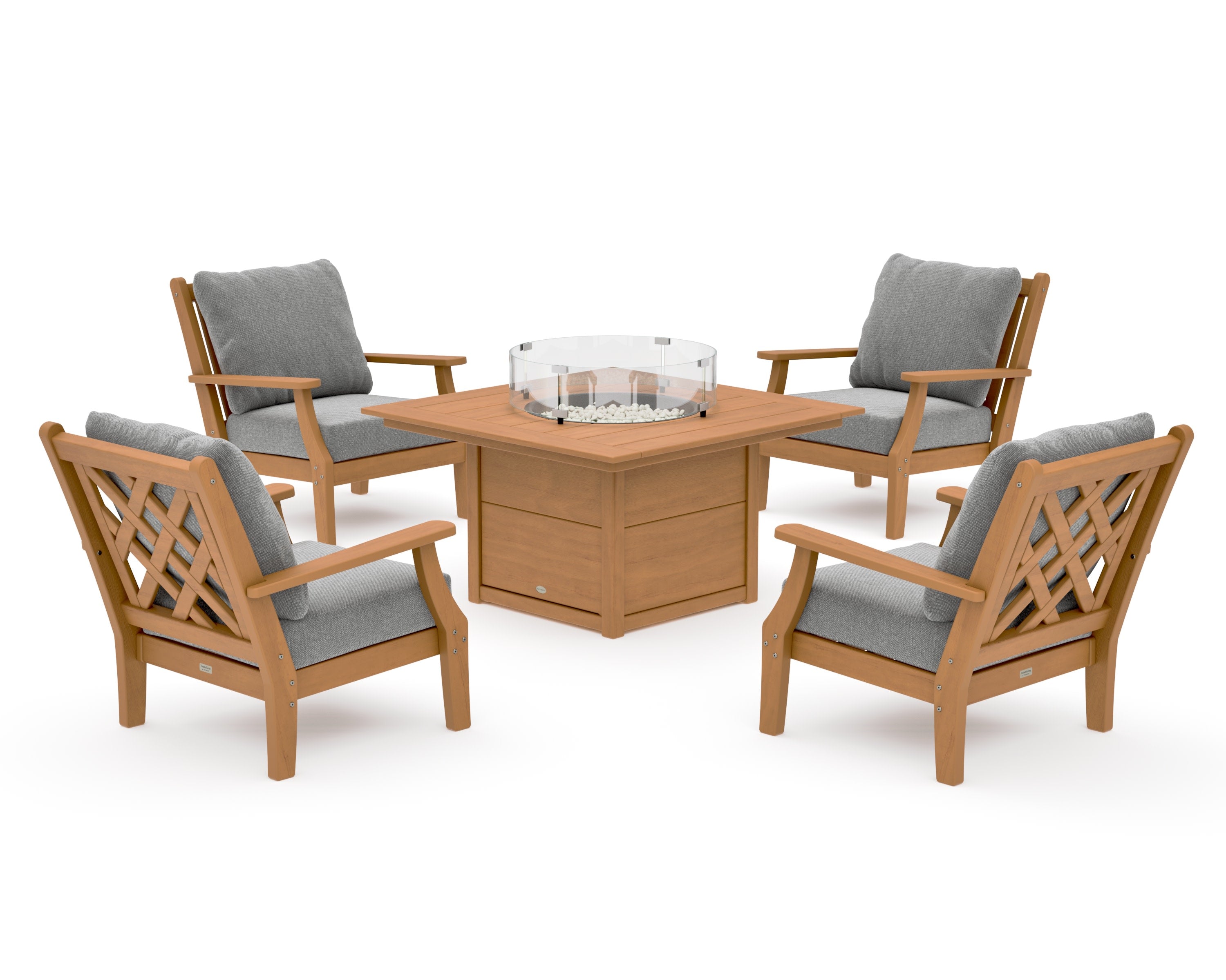 Wovendale 5-Piece Deep Seating Set with Fire Pit Table in Natural / Grey Mist