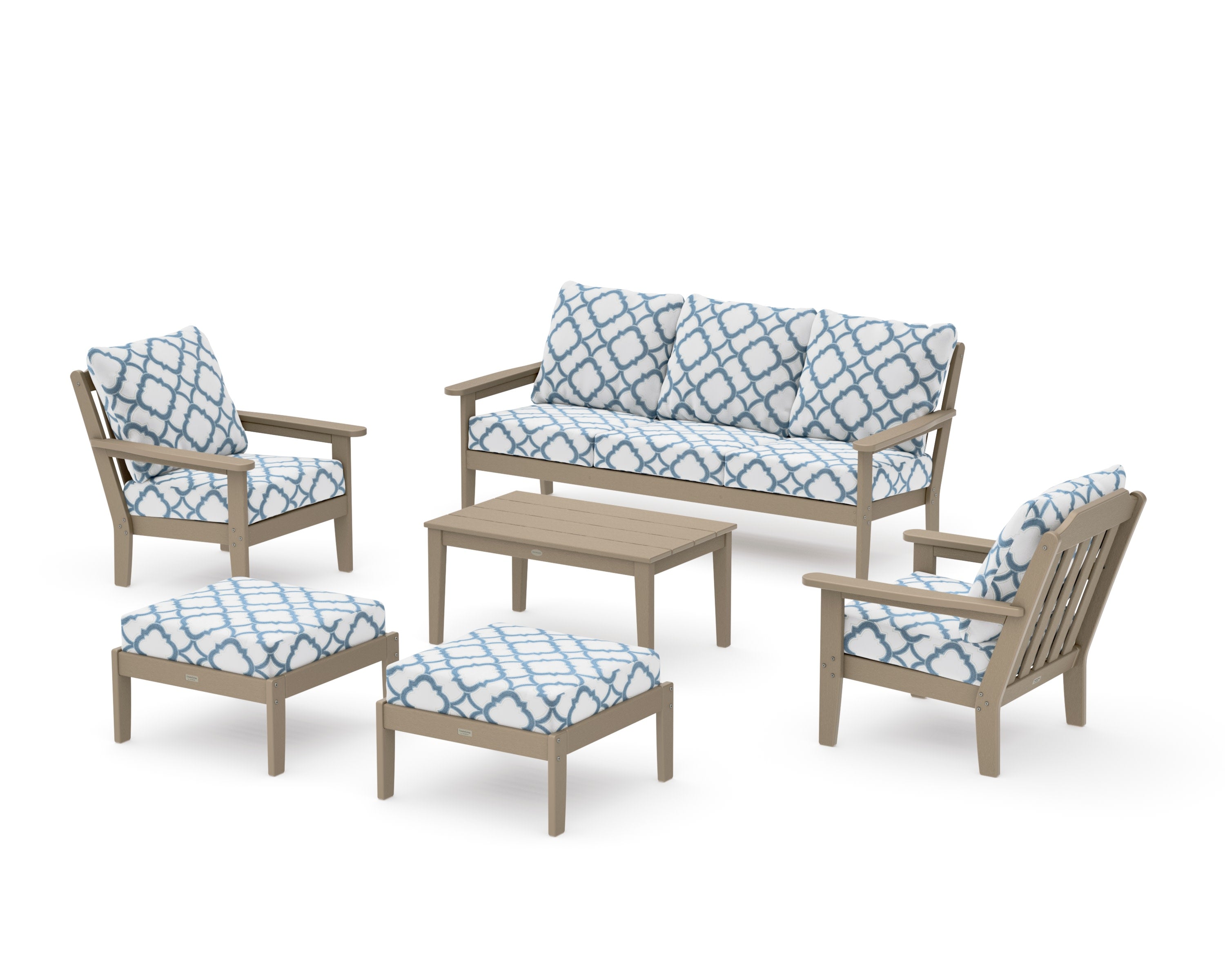 Cottage 6-Piece Lounge Sofa Set in Vintage Sahara / Trellis Sky Blue