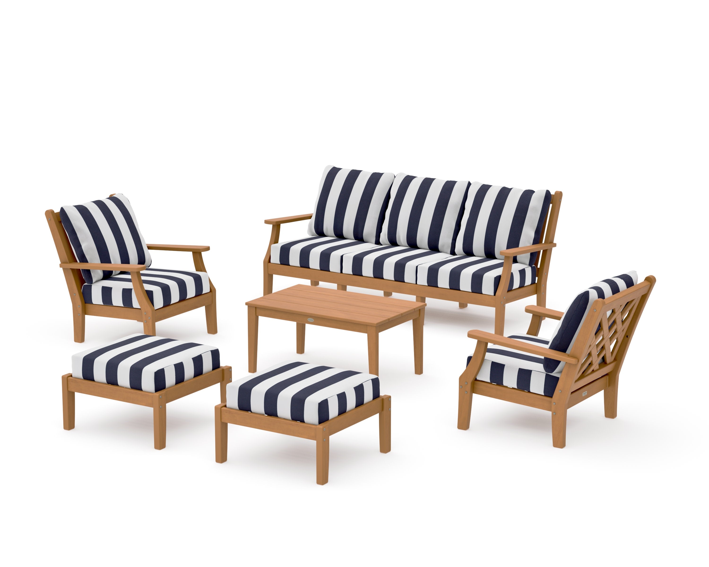 Wovendale 6-Piece Lounge Sofa Set in Natural / Cabana Stripe Navy