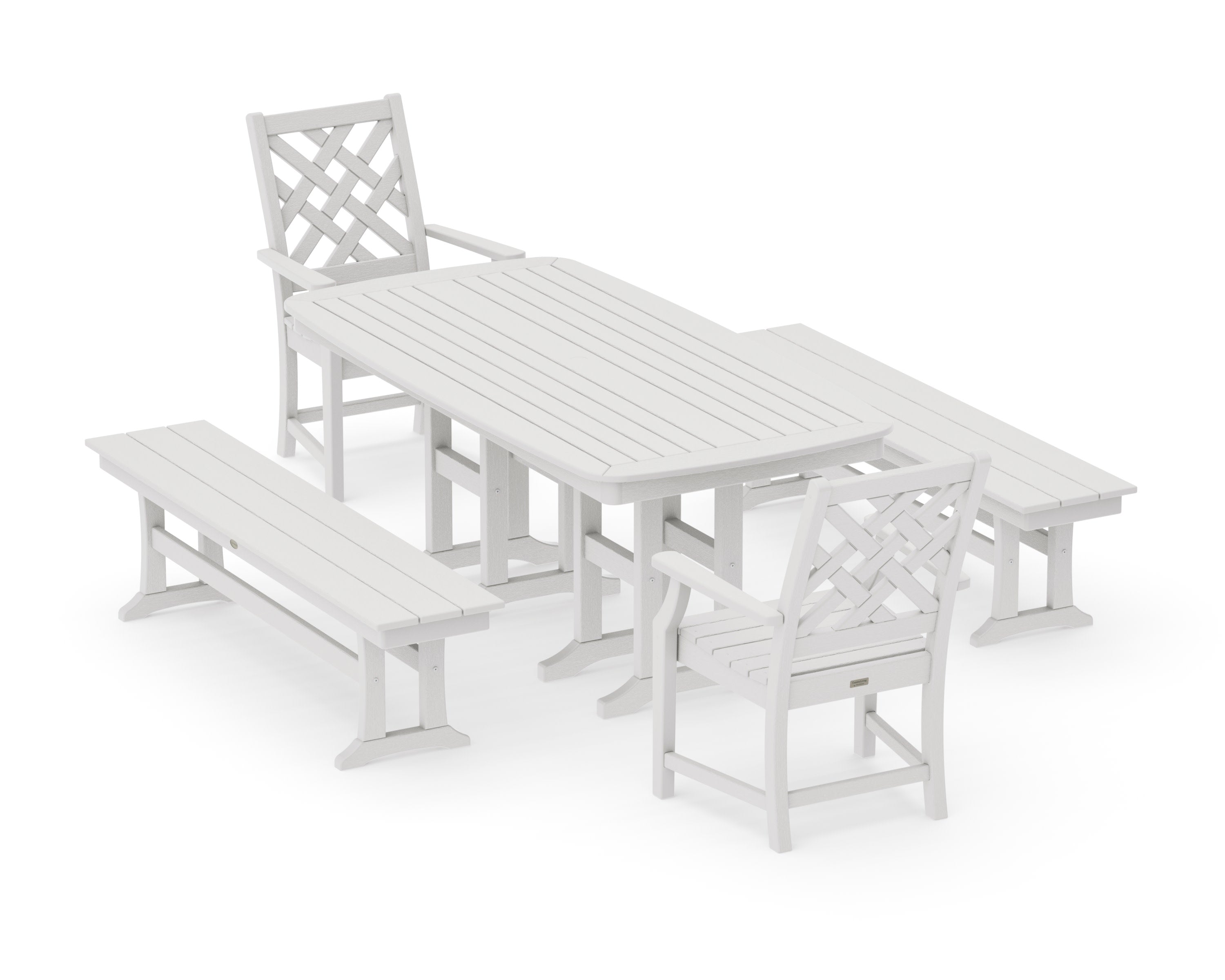 Wovendale 5-Piece Dining Set with Benches in Vintage White