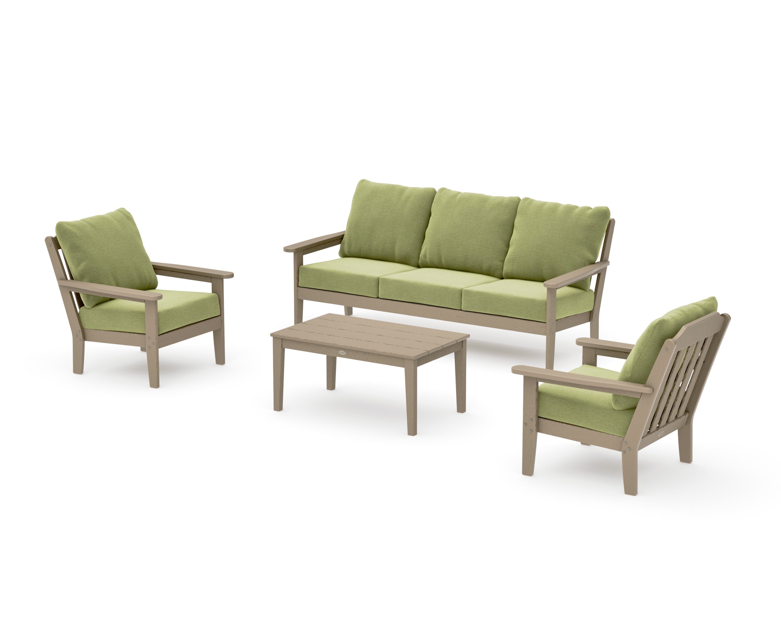 Cottage 4-Piece Deep Seating Set with Sofa in Vintage Sahara / Chartreuse Boucle
