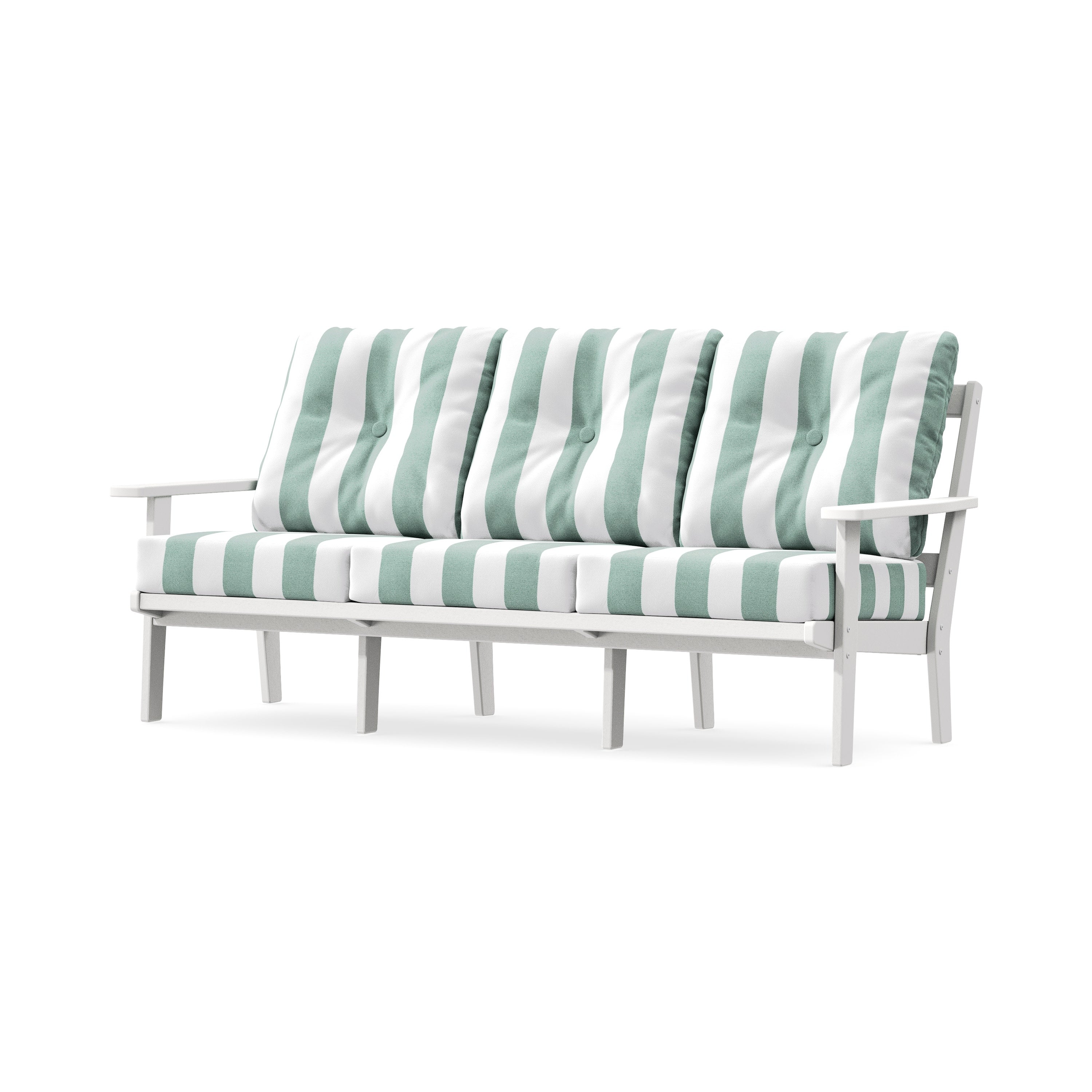 PrairieDeep Seating Sofa in White / Cabana Stripe Glacier Spa