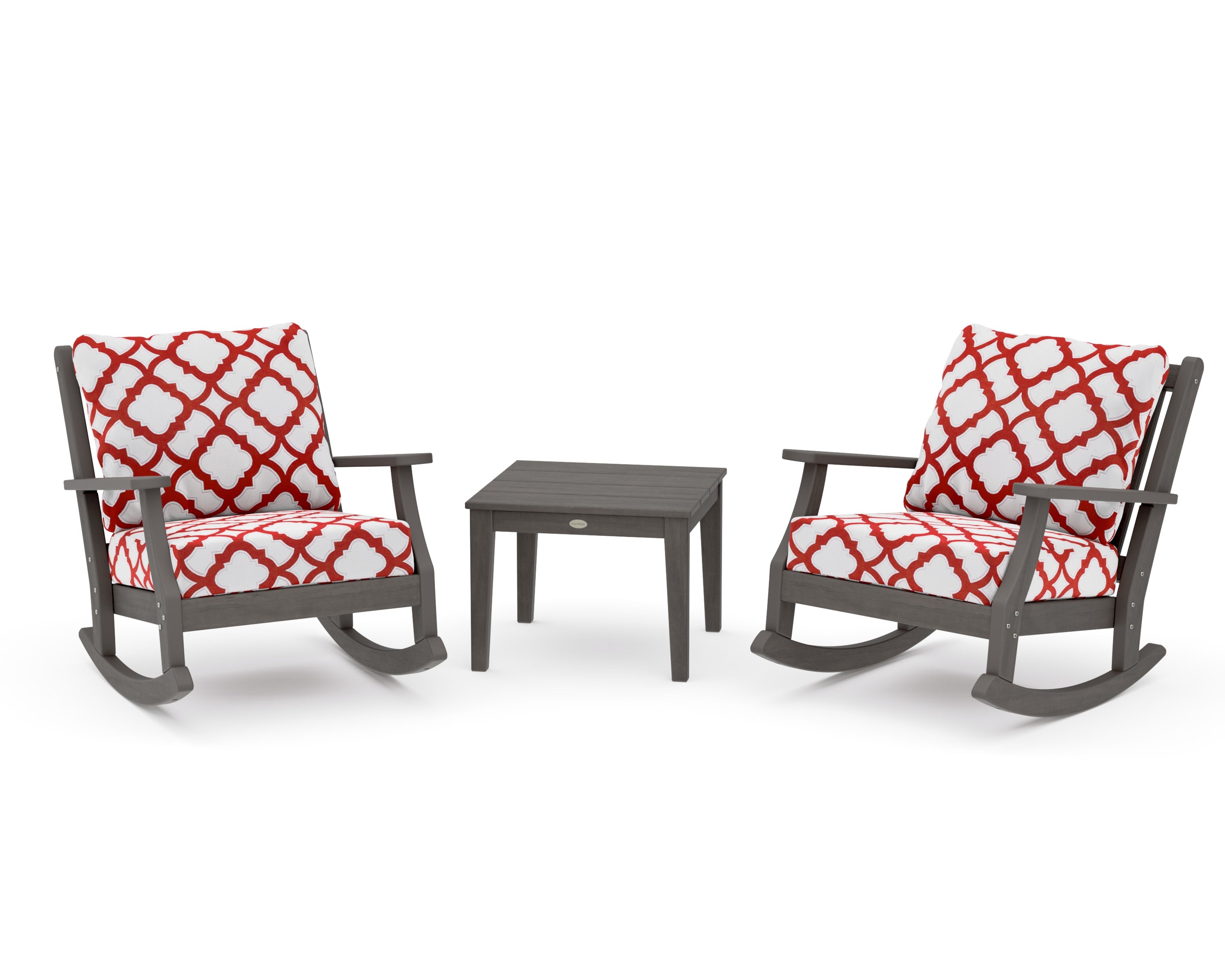 Wovendale 3-Piece Deep Seating Rocker Set in Driftwood / Trellis Crimson
