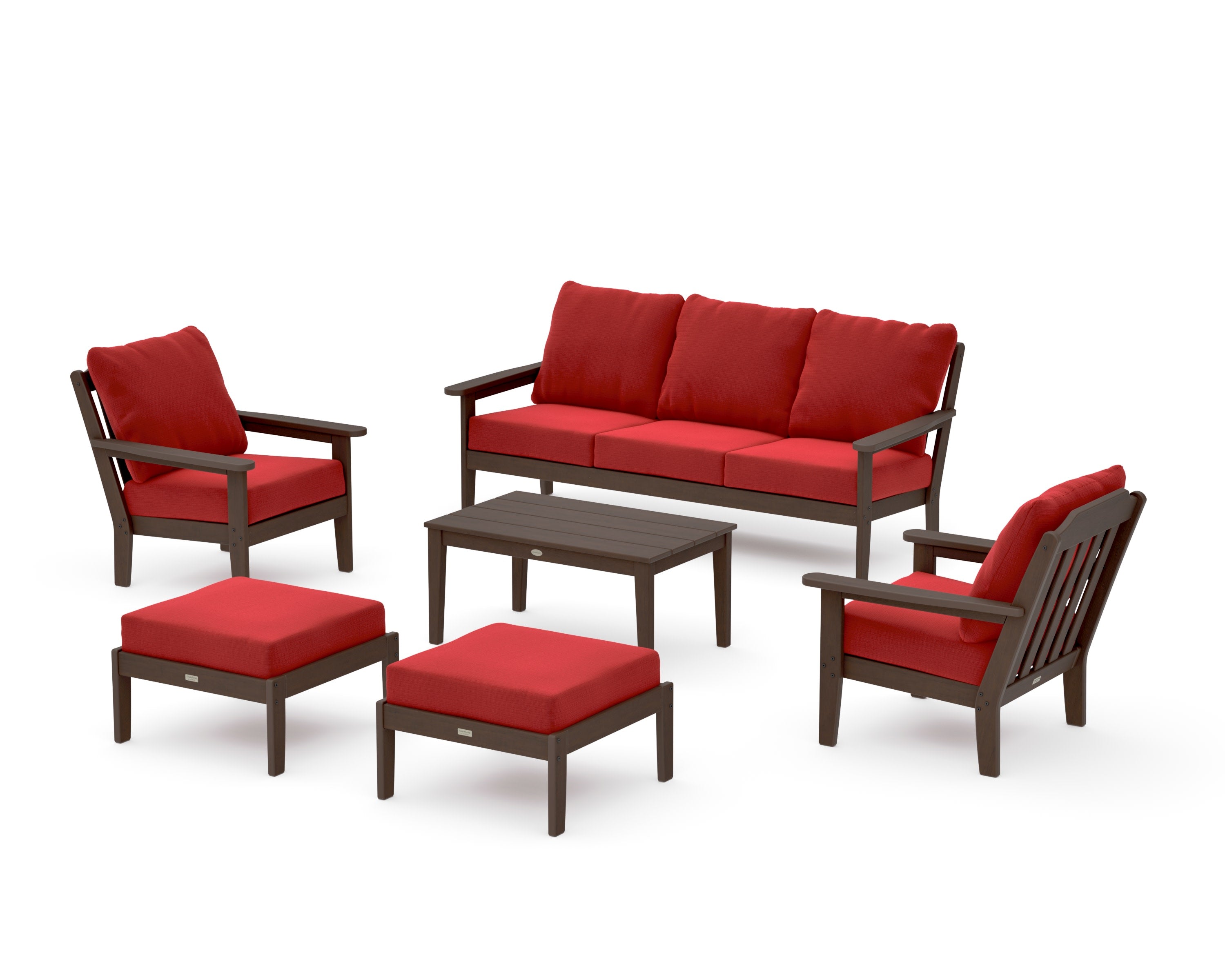 Cottage 6-Piece Lounge Sofa Set in Kona / Crimson Linen