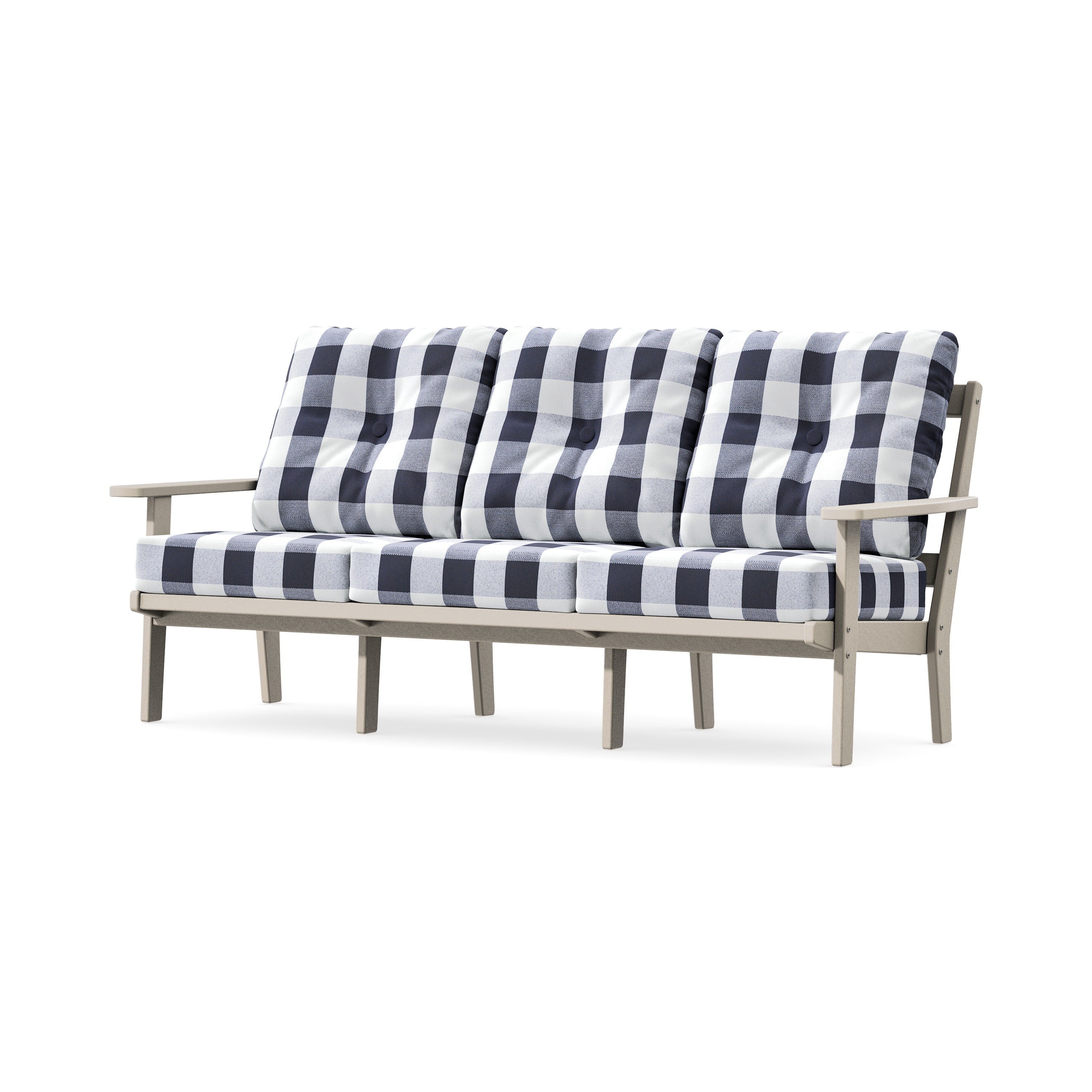 PrairieDeep Seating Sofa in Sand / Buffalo Plaid Navy