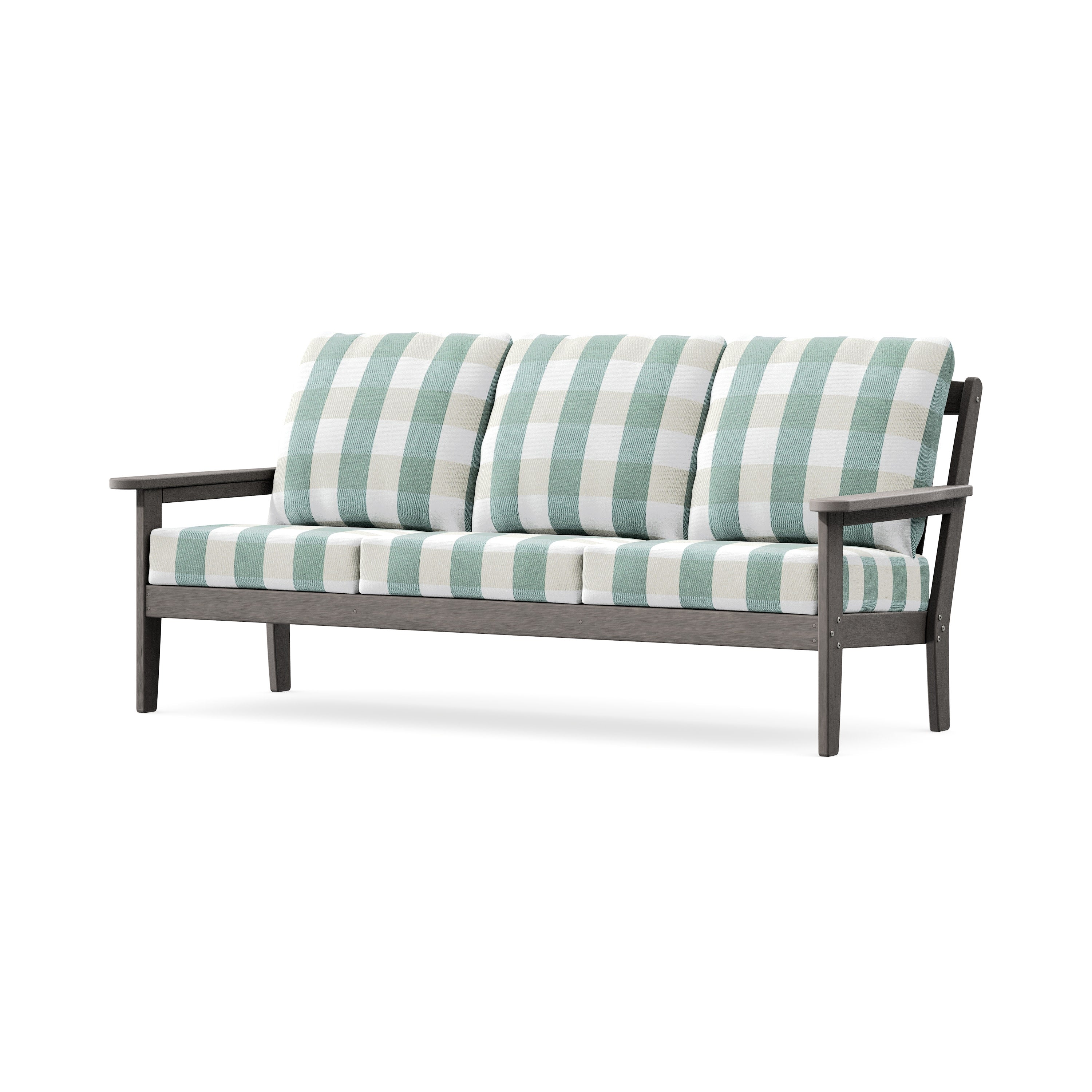 Cottage Deep Seating Sofa in Driftwood / Buffalo Plaid Glacier Spa
