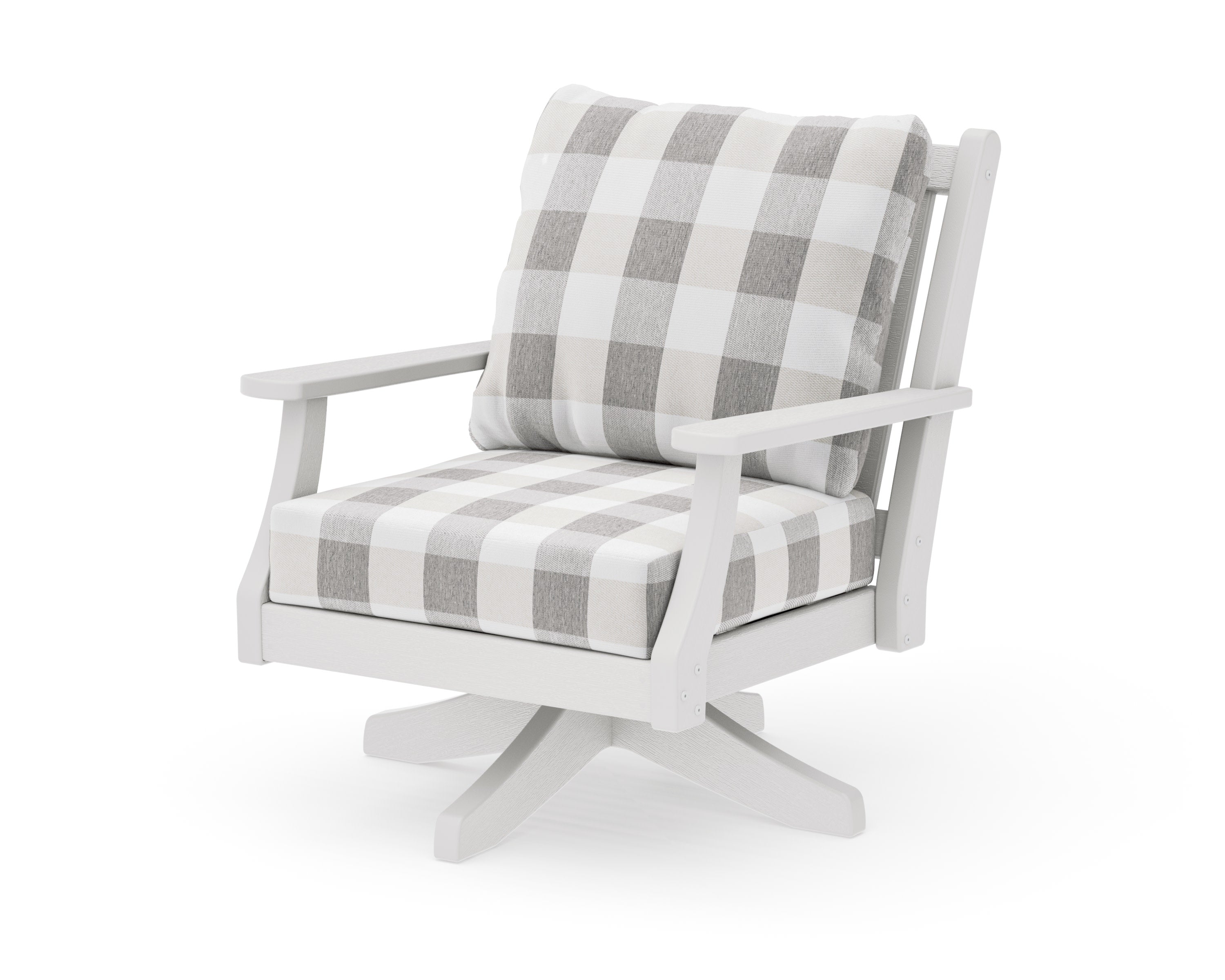 Wovendale Deep Seating Swivel Chair in Vintage White / Buffalo Plaid Grey Mist