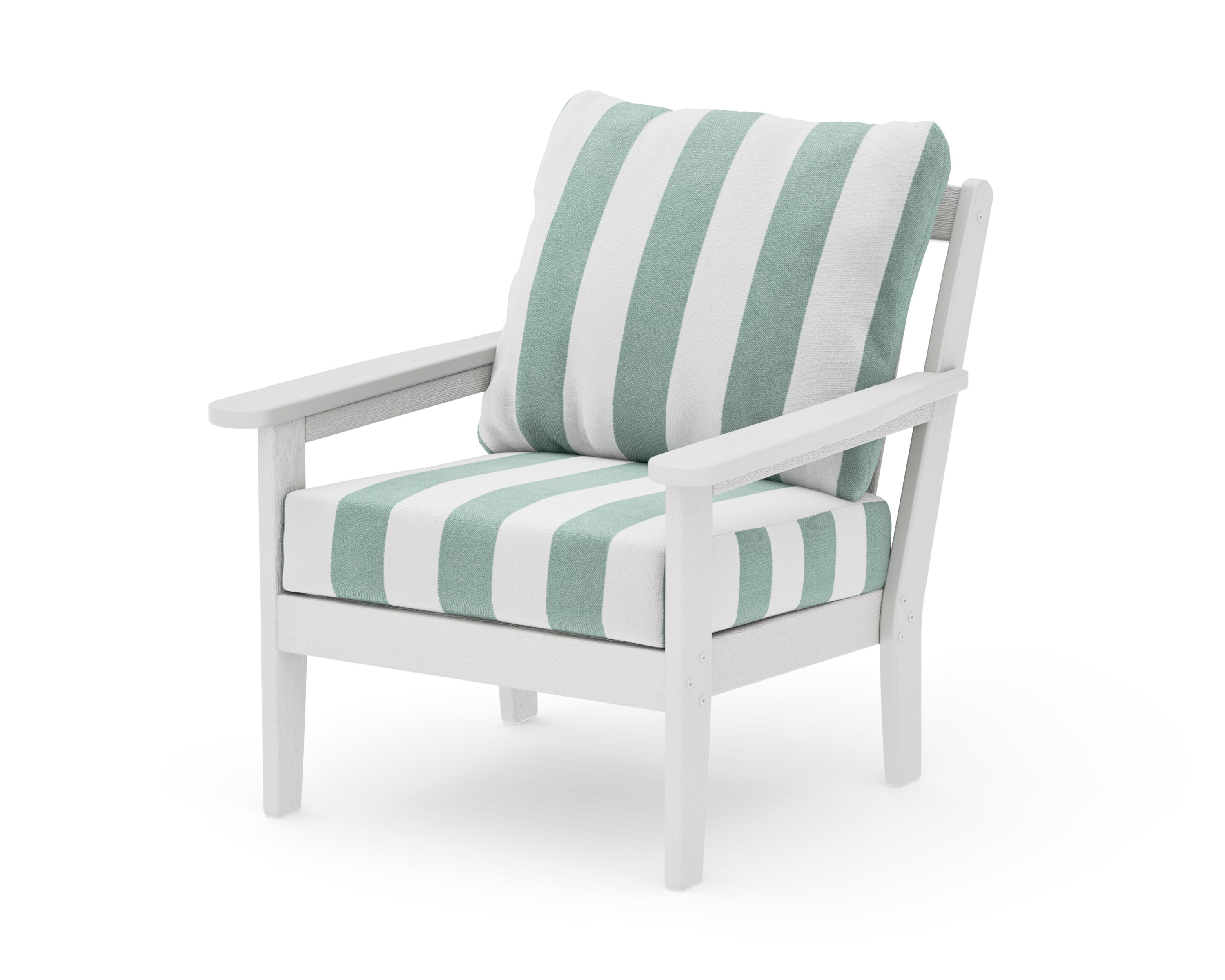 Cottage Deep Seating Chair in Vintage White / Cabana Stripe Glacier Spa