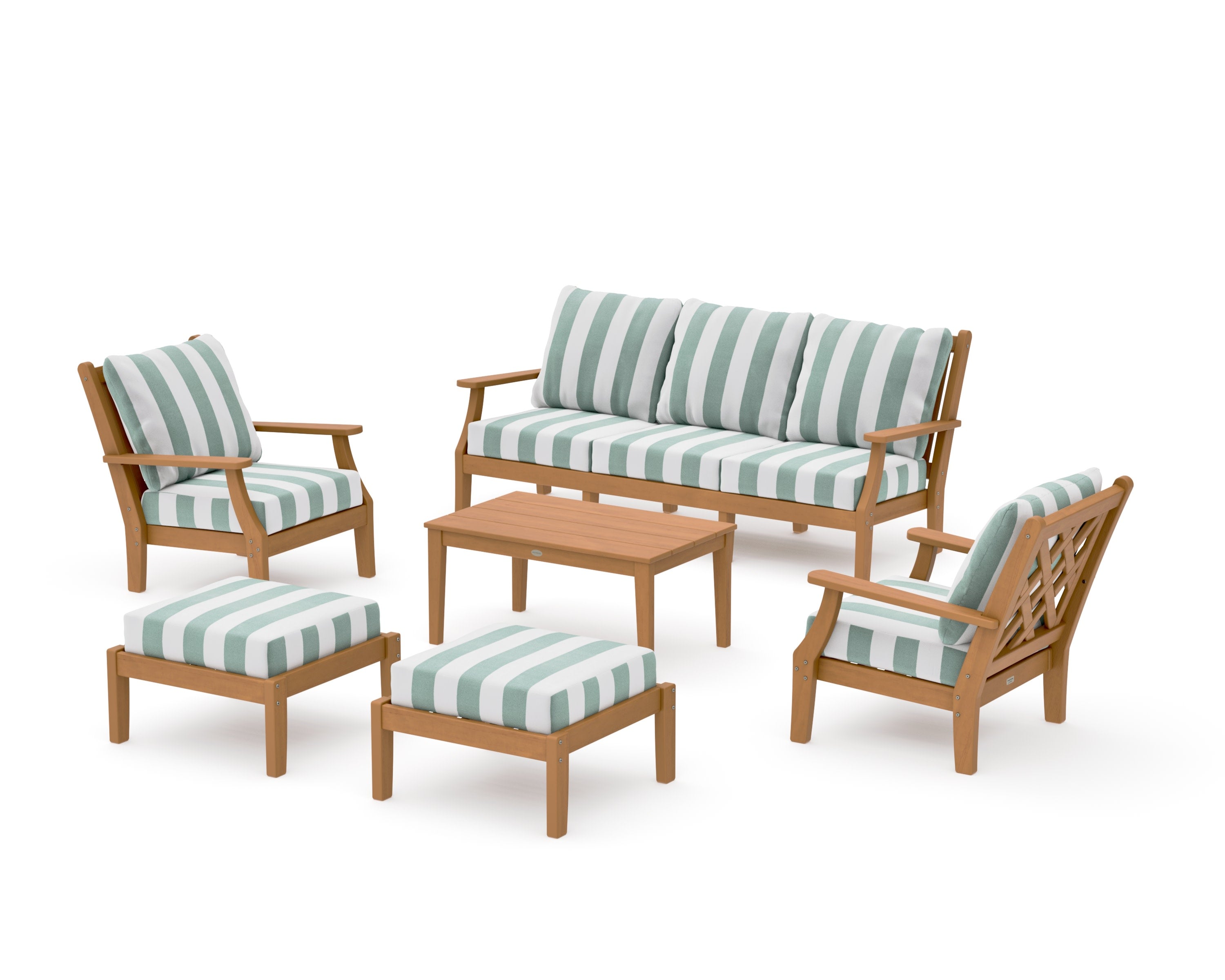 Wovendale 6-Piece Lounge Sofa Set in Natural / Cabana Stripe Glacier Spa