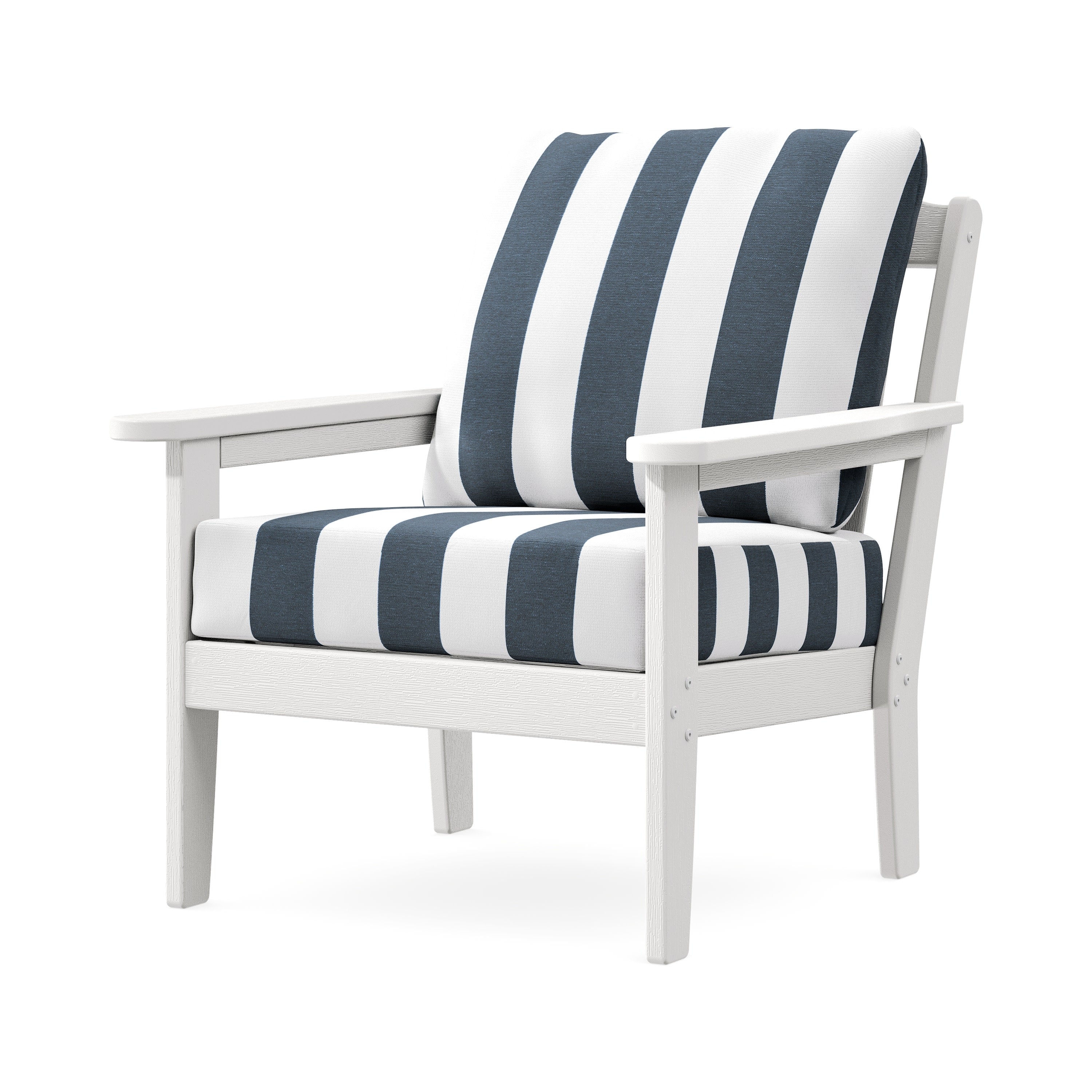 Cottage Deep Seating Chair in Vintage White / Cabana Stripe Marine Indigo