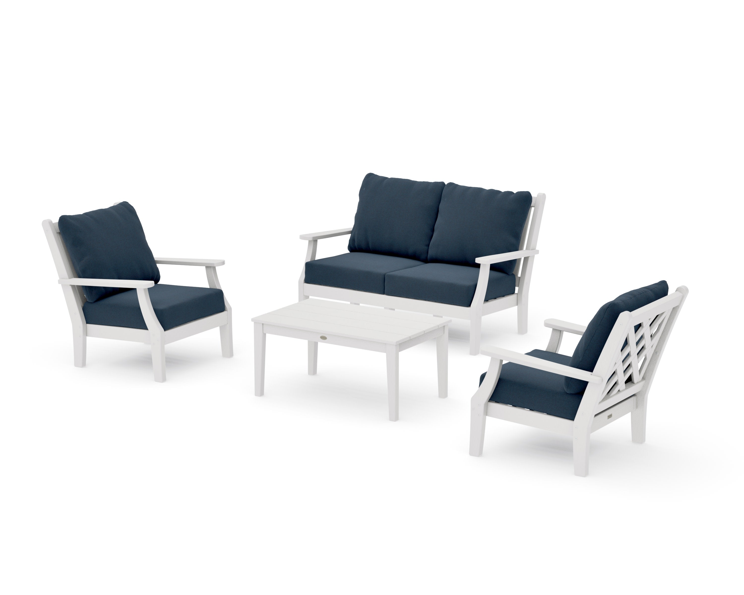 Wovendale 4-Piece Deep Seating Set with Loveseat in Vintage White / Marine Indigo
