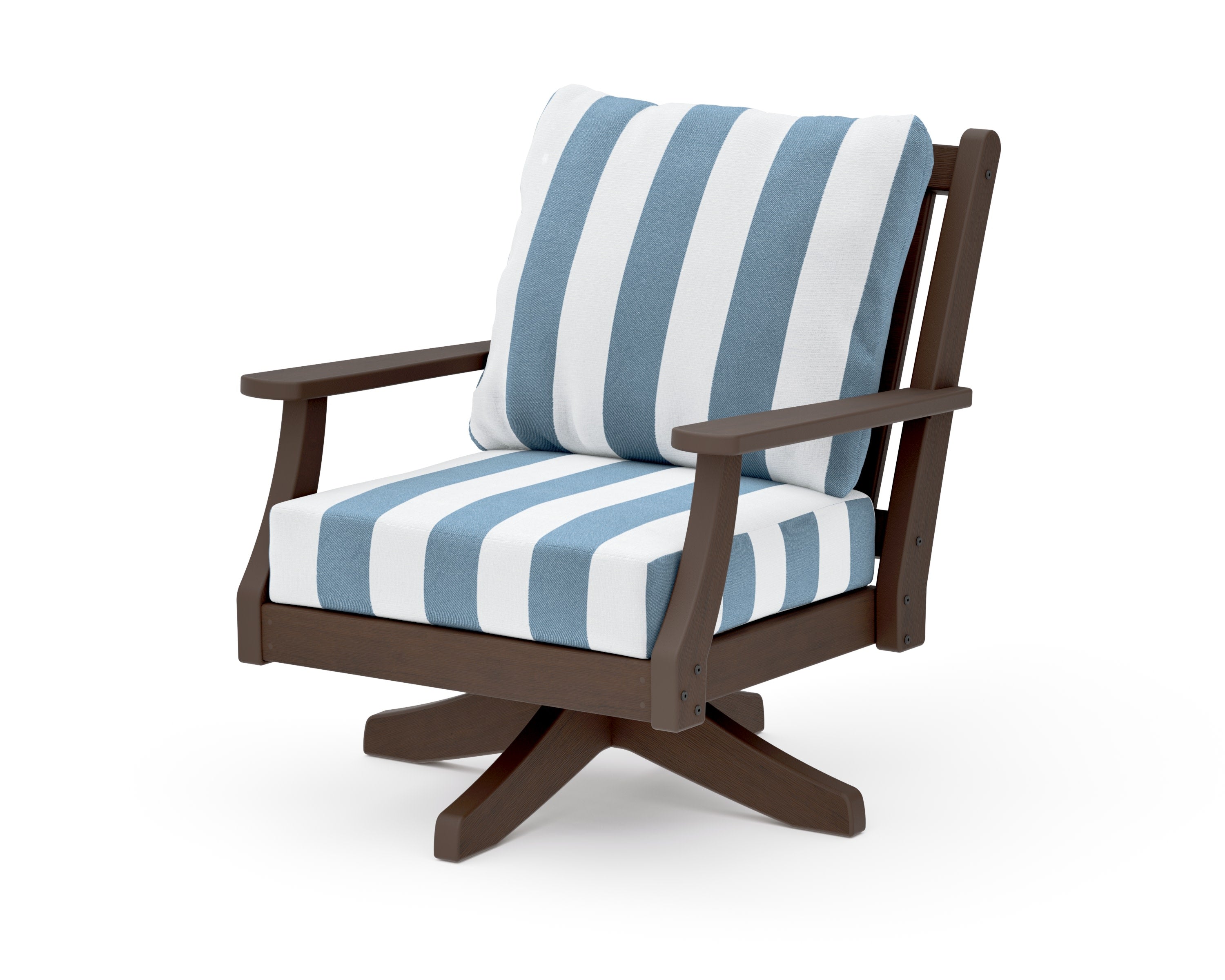 Wovendale Deep Seating Swivel Chair in Kona / Cabana Stripe Sky Blue