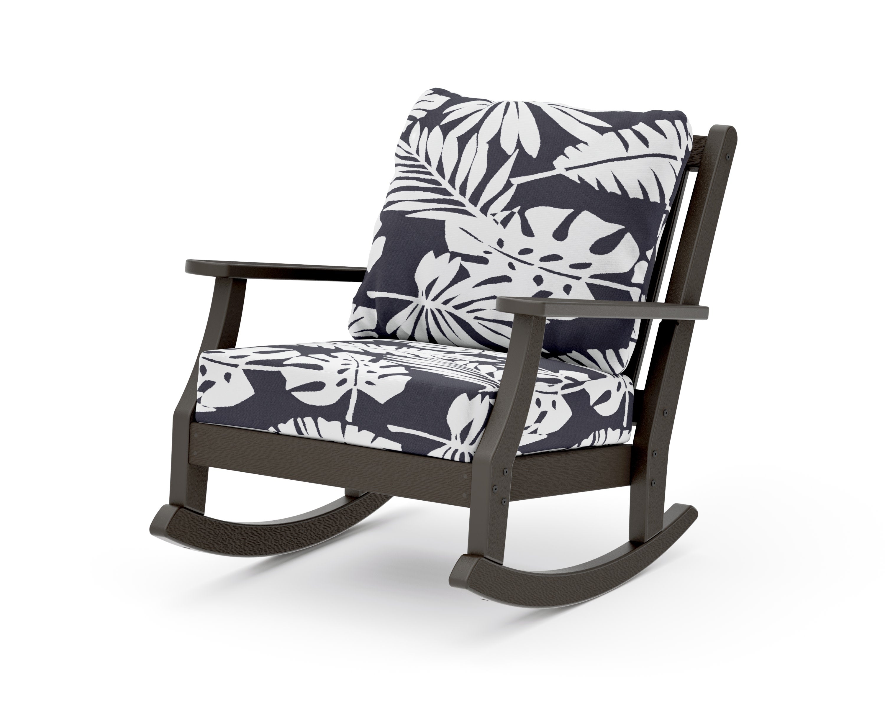 Wovendale Deep Seating Rocking Chair in Vintage Coffee / Leaf Navy