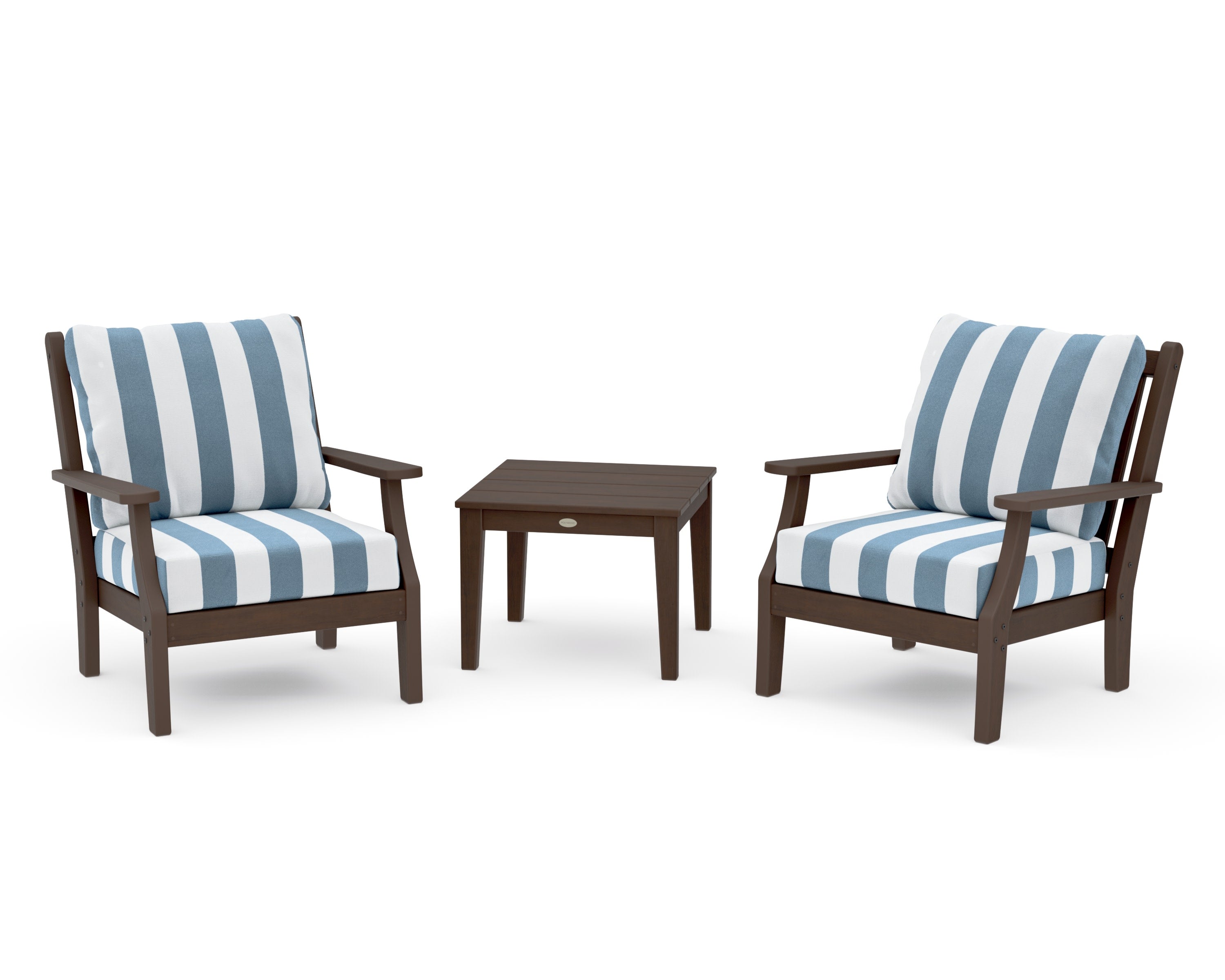 Wovendale 3-Piece Deep Seating Set in Kona / Cabana Stripe Sky Blue