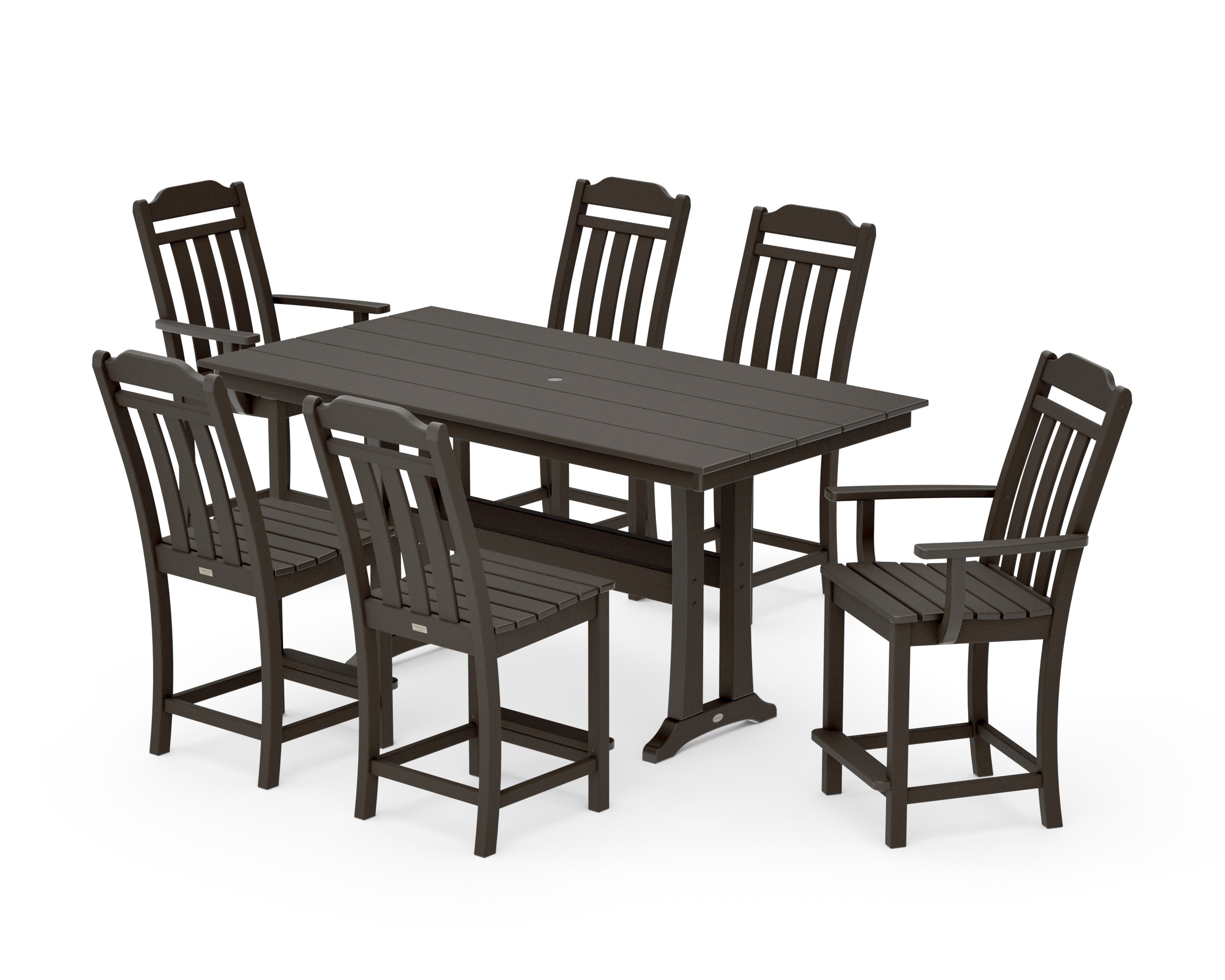 Cottage 7-Piece Farmhouse Counter Set with Trestle Legs in Vintage Coffee