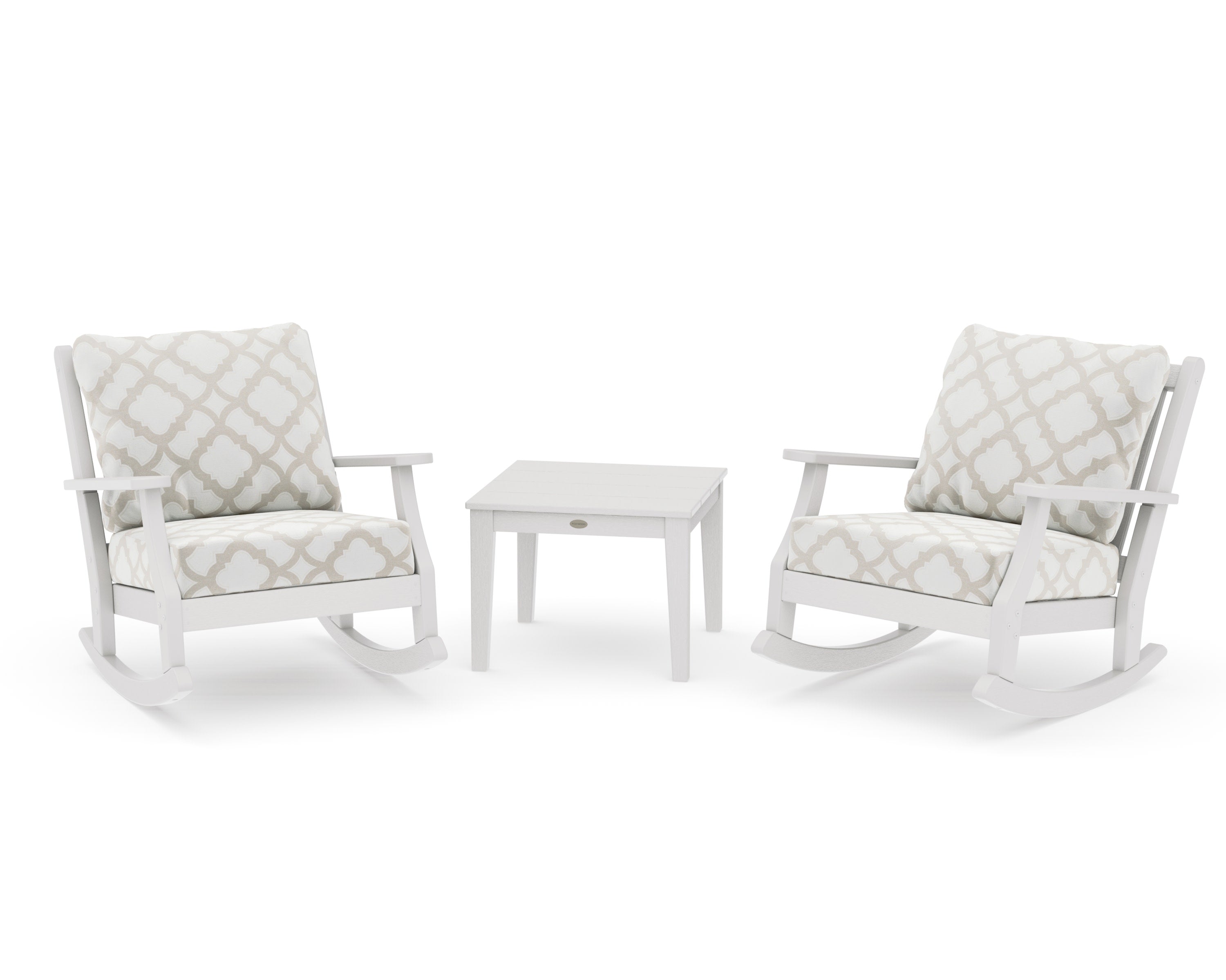Wovendale 3-Piece Deep Seating Rocker Set in Vintage White / Trellis Dune Burlap