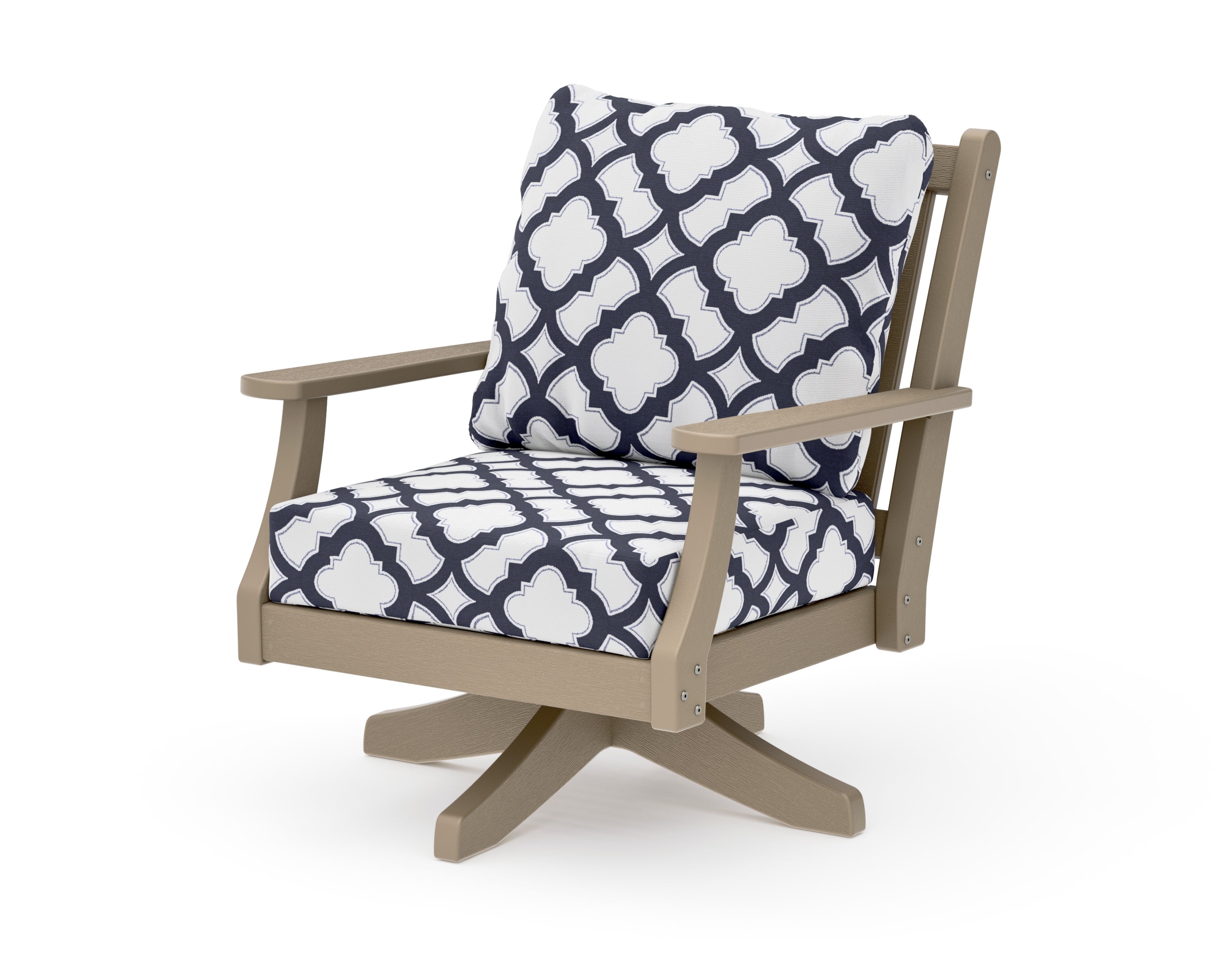 Wovendale Deep Seating Swivel Chair in Vintage Sahara / Trellis Navy