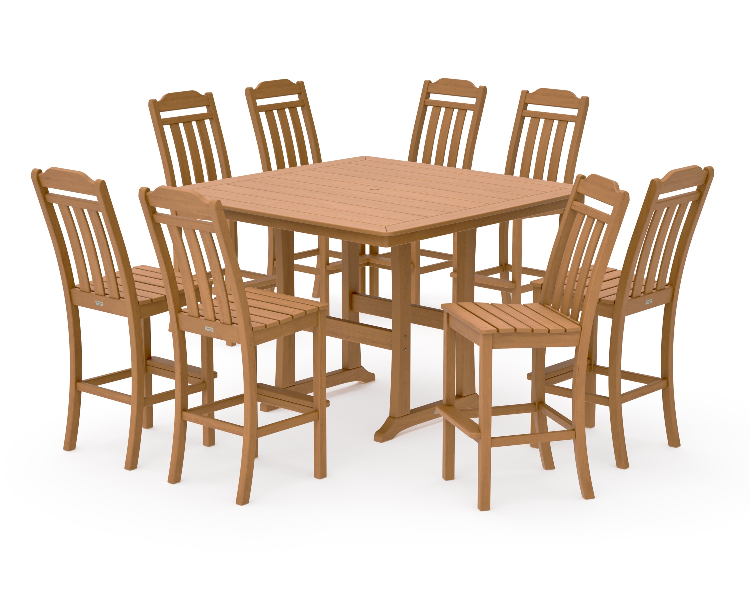 Cottage 9-Piece Square Side Chair Bar Set with Trestle Legs in Natural