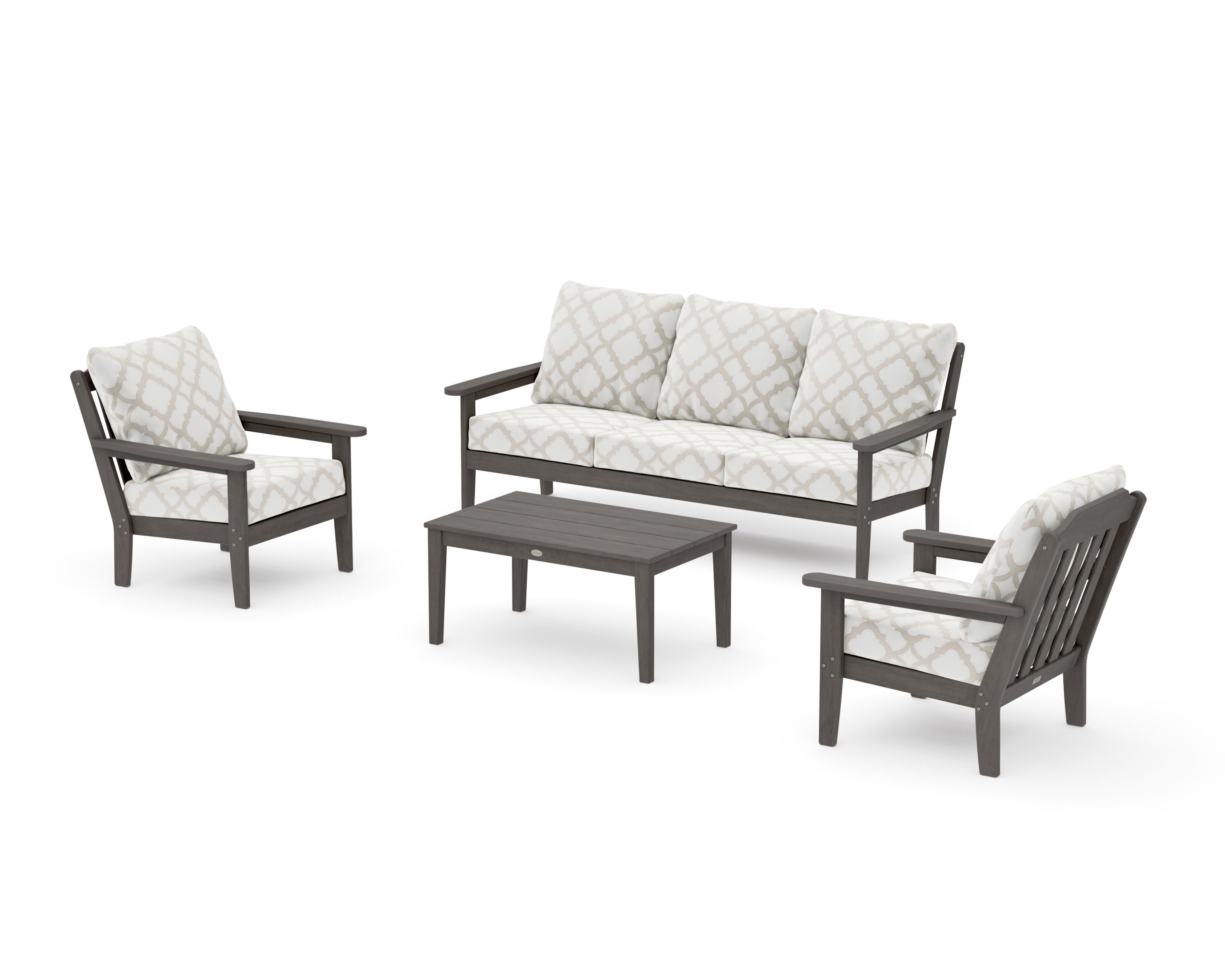 Cottage 4-Piece Deep Seating Set with Sofa in Driftwood / Trellis Dune Burlap