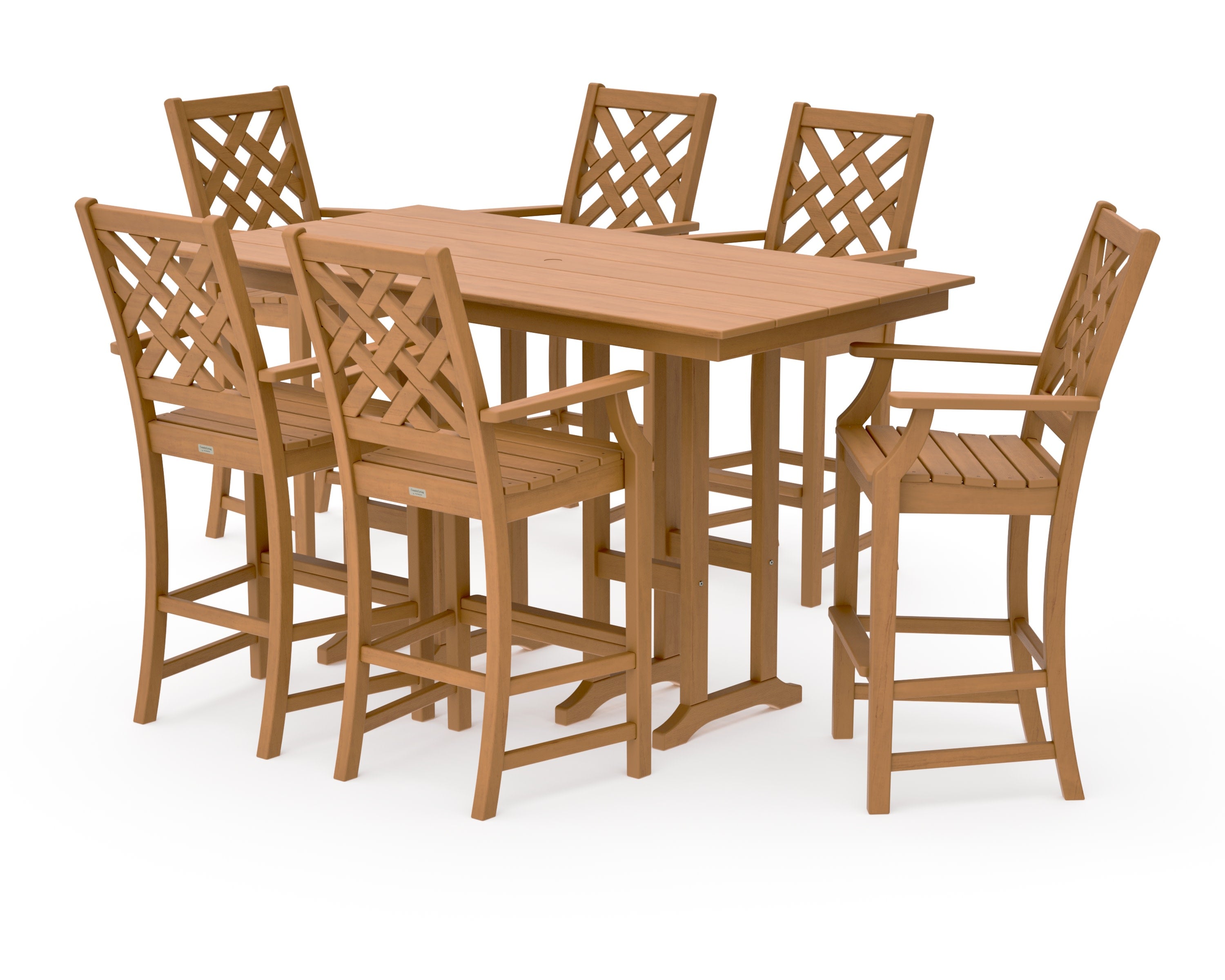 Wovendale Arm Chair 7-Piece Farmhouse Bar Set in Natural