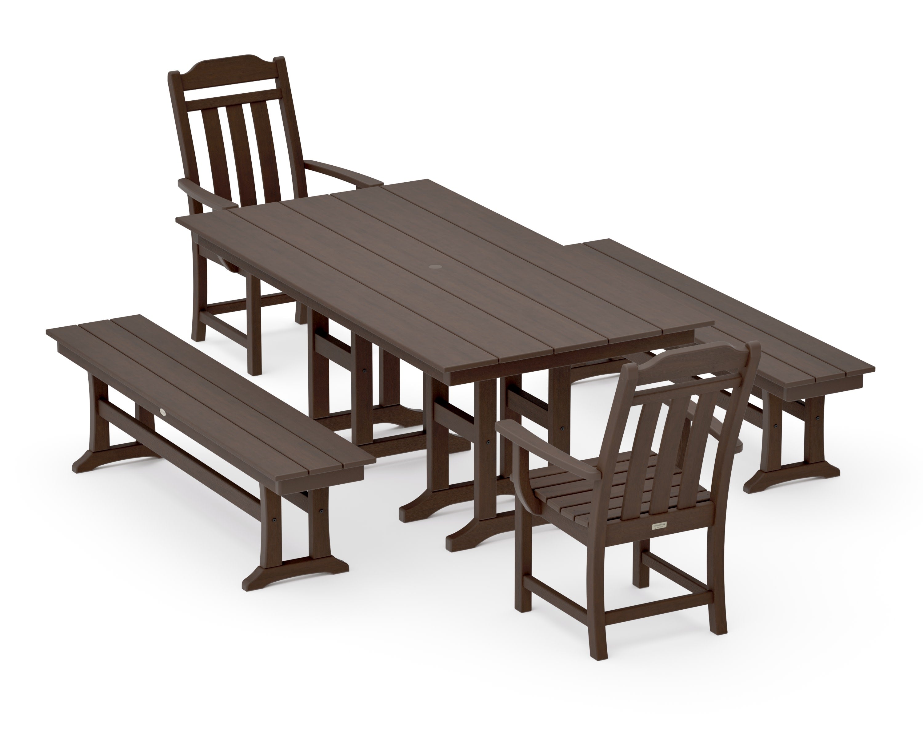 Cottage 5-Piece Farmhouse Dining Set with Benches in Kona