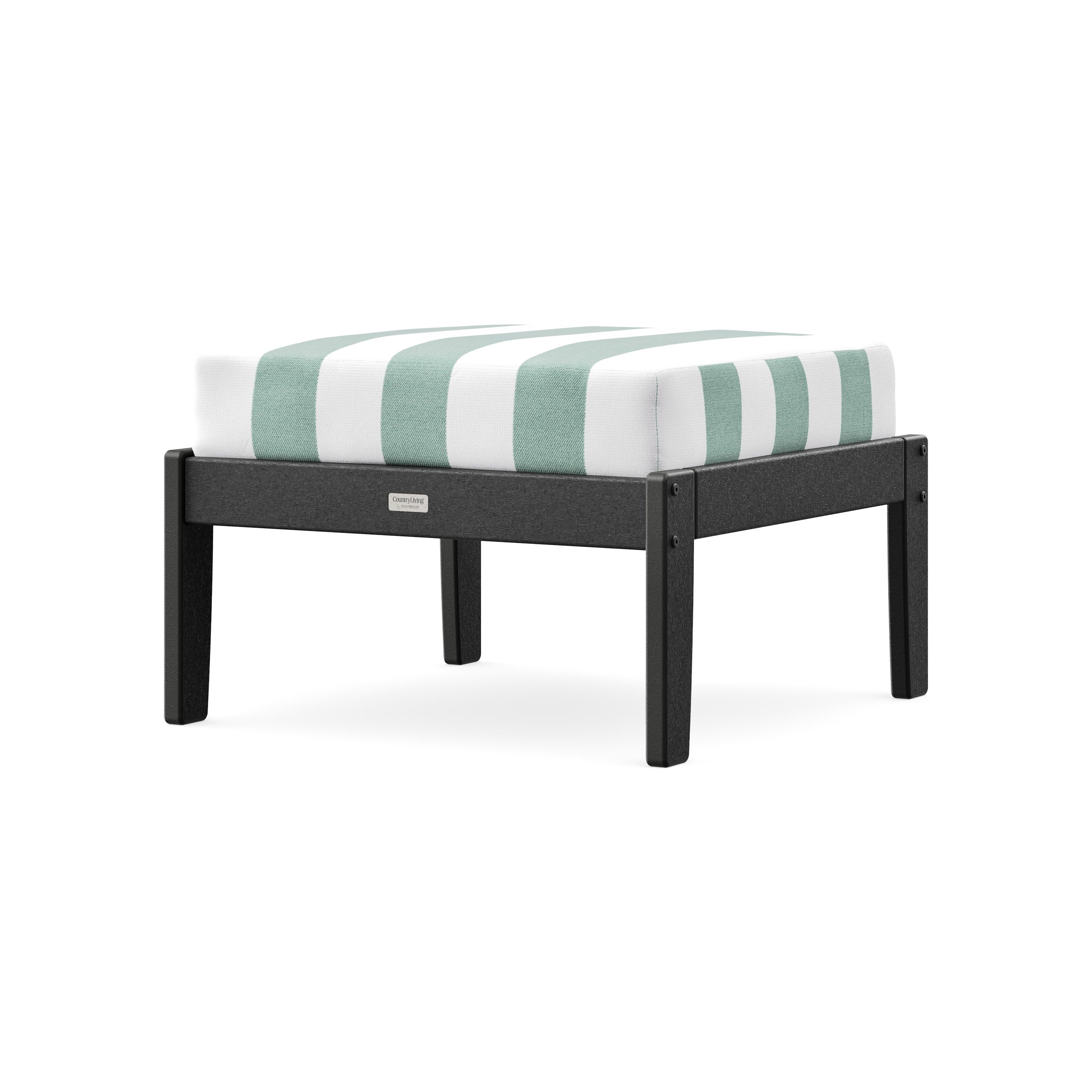 Cottage Deep Seating Ottoman in Black / Cabana Stripe Glacier Spa