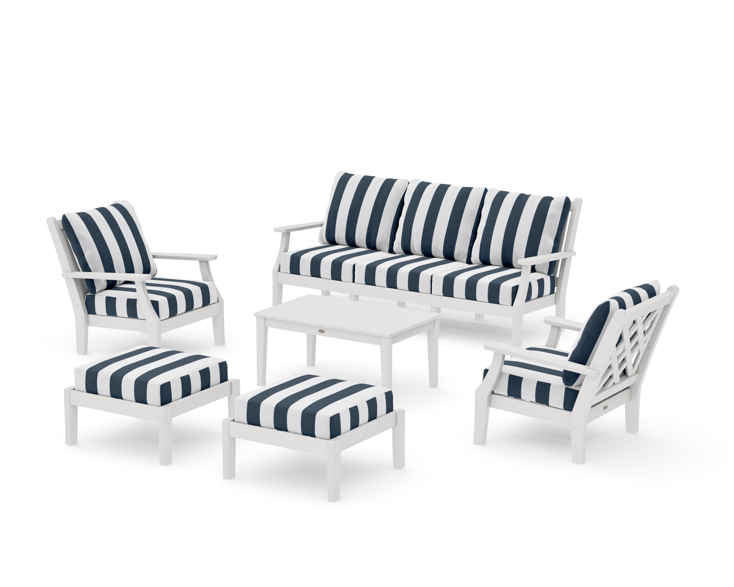 Wovendale 6-Piece Lounge Sofa Set in Vintage White / Cabana Stripe Marine Indigo