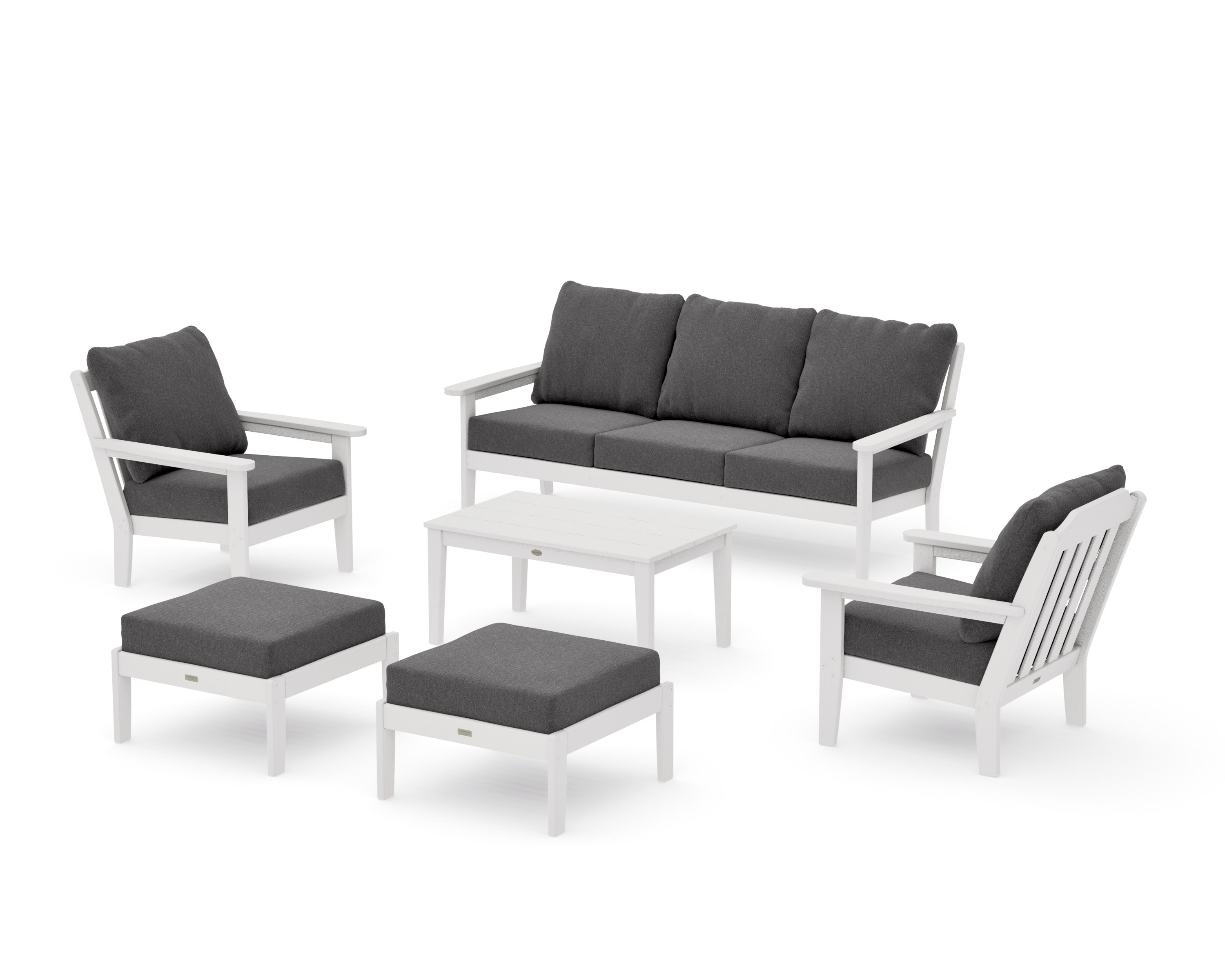 Cottage 6-Piece Lounge Sofa Set in Vintage White / Ash Charcoal