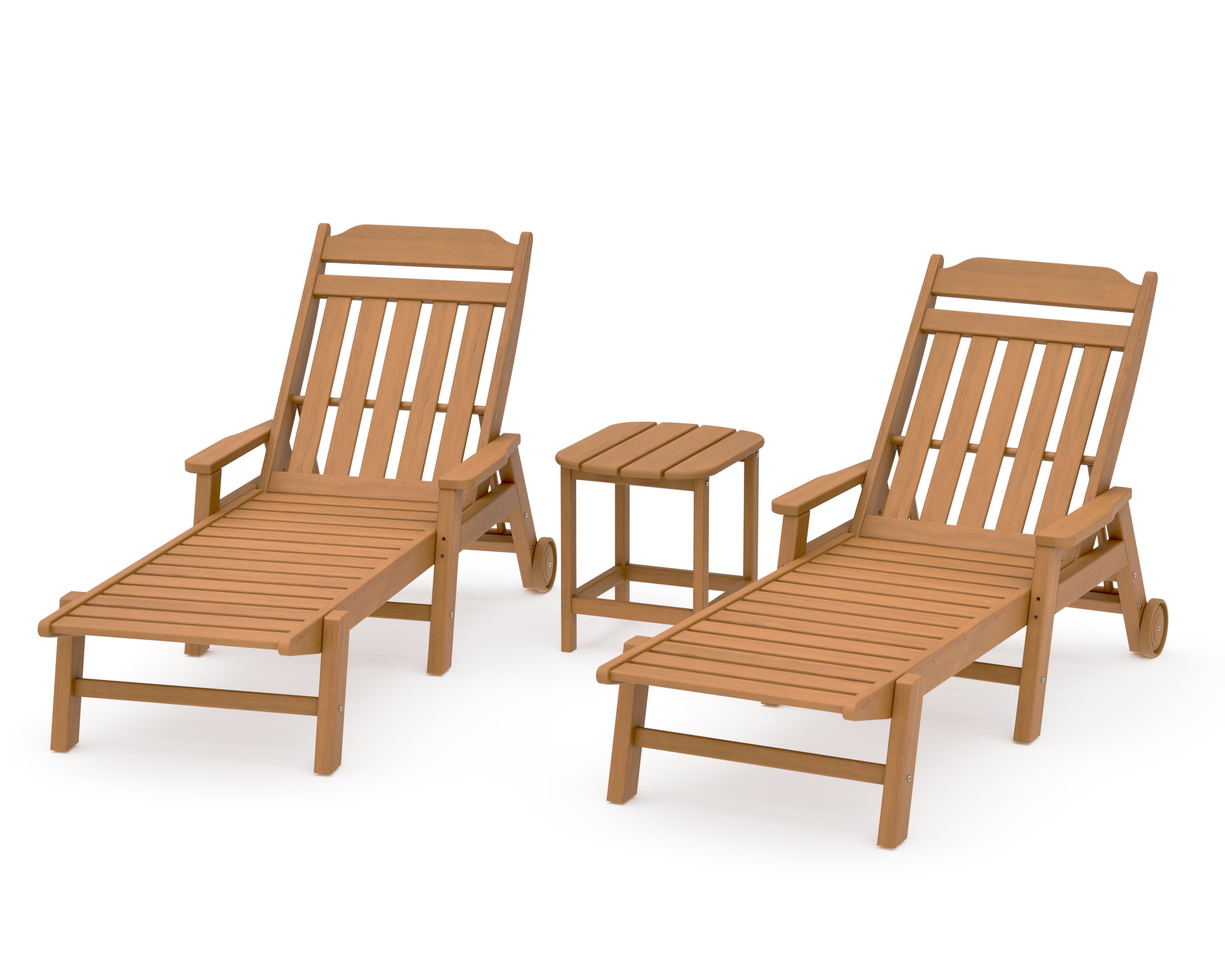 Cottage 3-Piece Chaise Set with Arms and Wheels in Natural