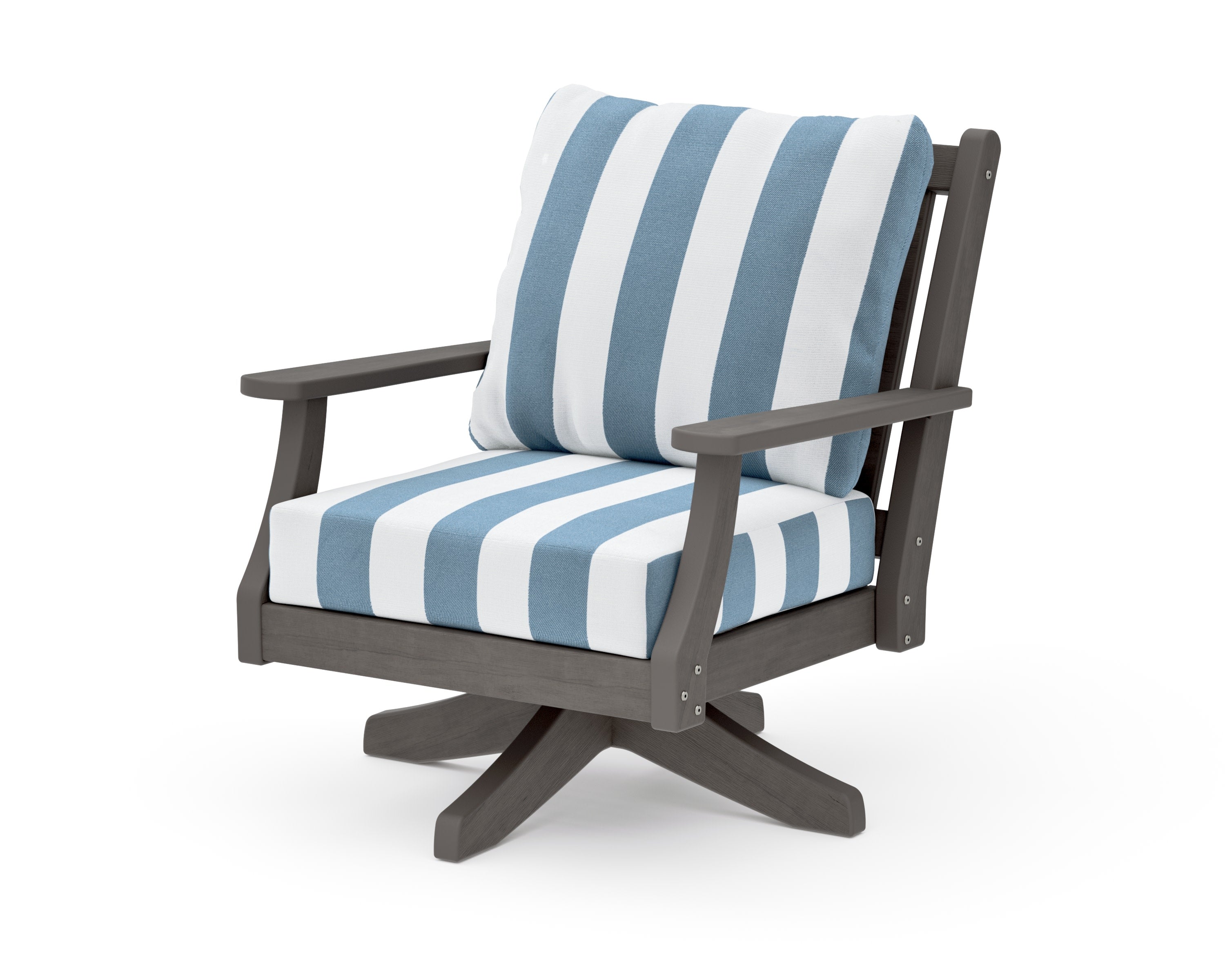 Wovendale Deep Seating Swivel Chair in Driftwood / Cabana Stripe Sky Blue