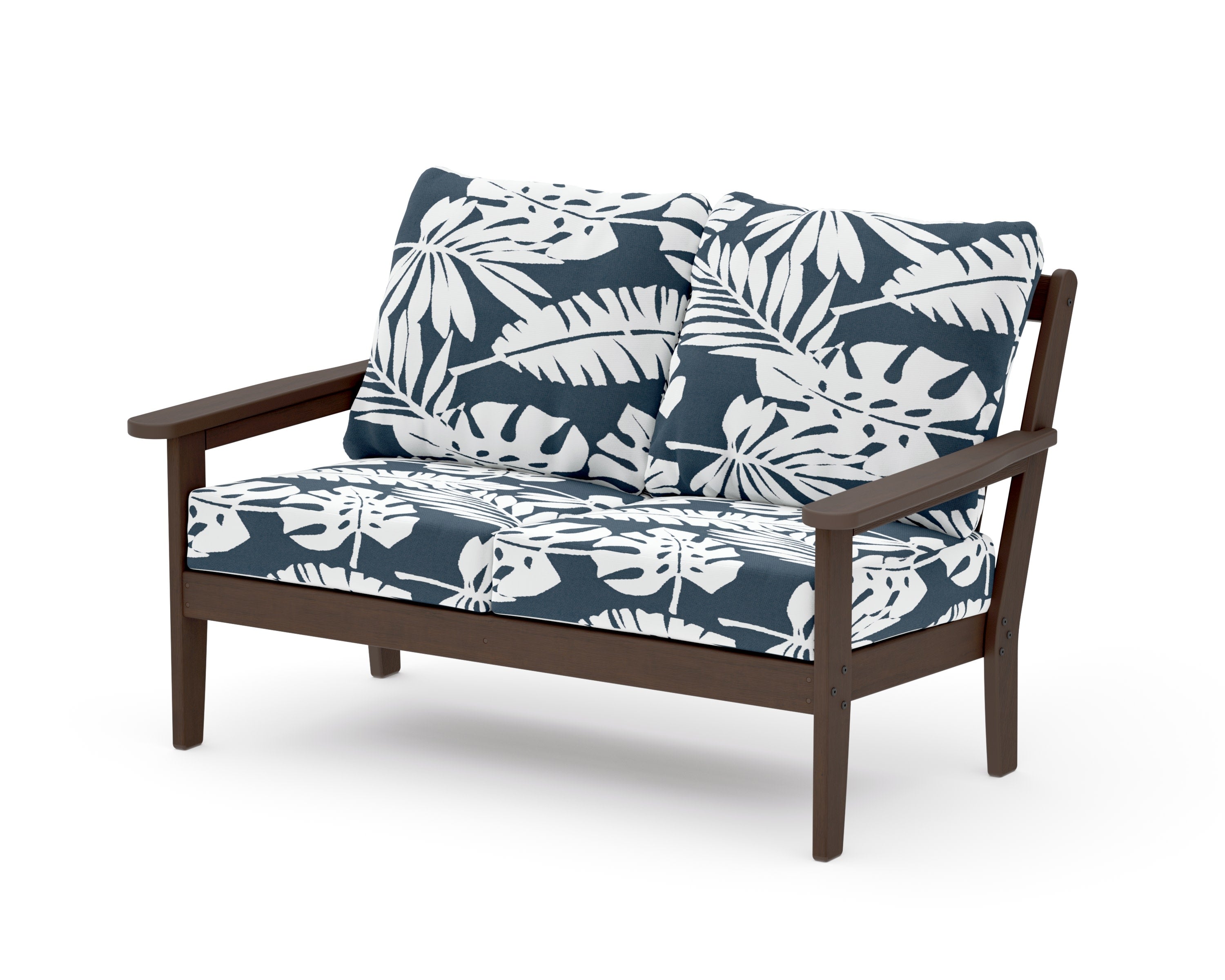 Cottage Deep Seating Loveseat in Kona / Leaf Marine Indigo