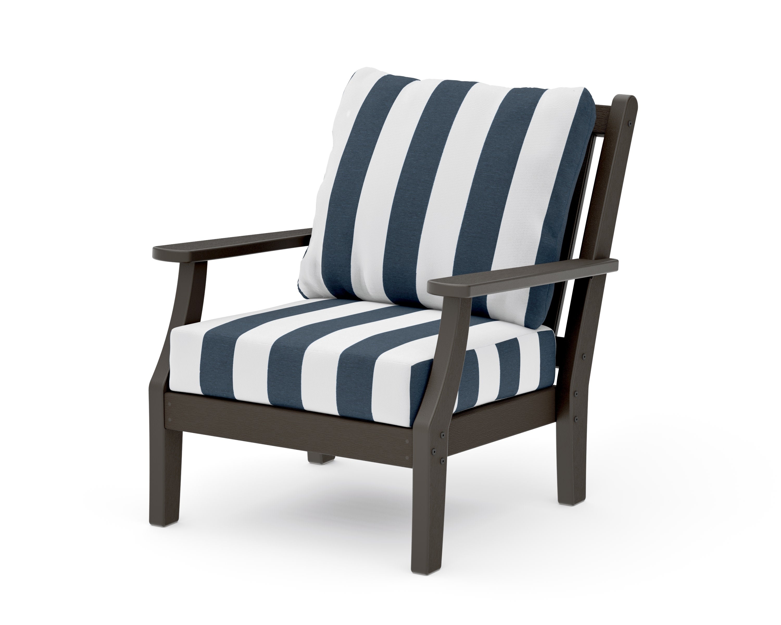 Wovendale Deep Seating Chair in Vintage Coffee / Cabana Stripe Marine Indigo