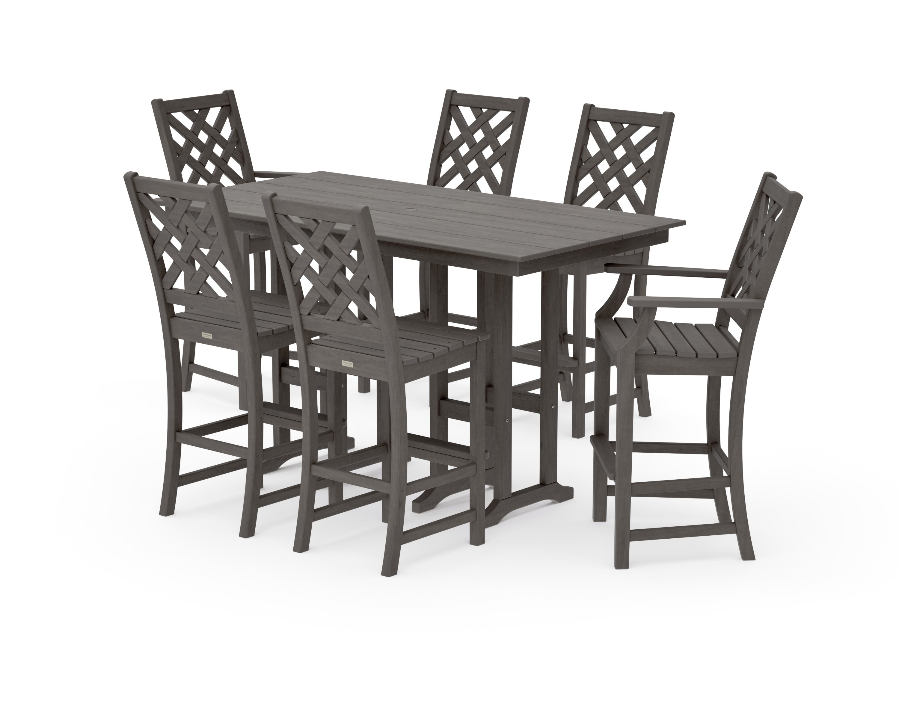 Wovendale 7-Piece Farmhouse Bar Set in Driftwood