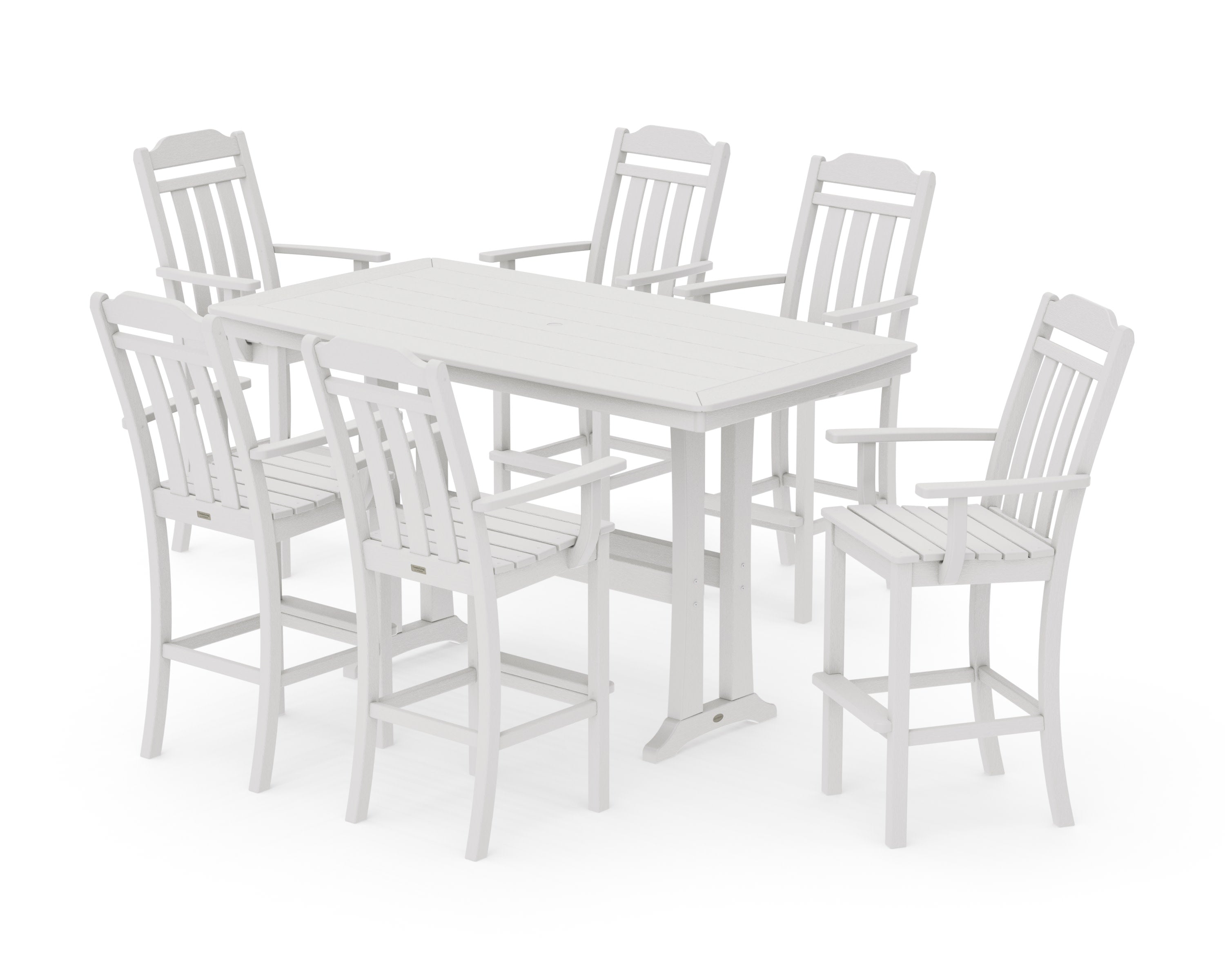 Cottage Arm Chair 7-Piece Bar Set with Trestle Legs in Vintage White