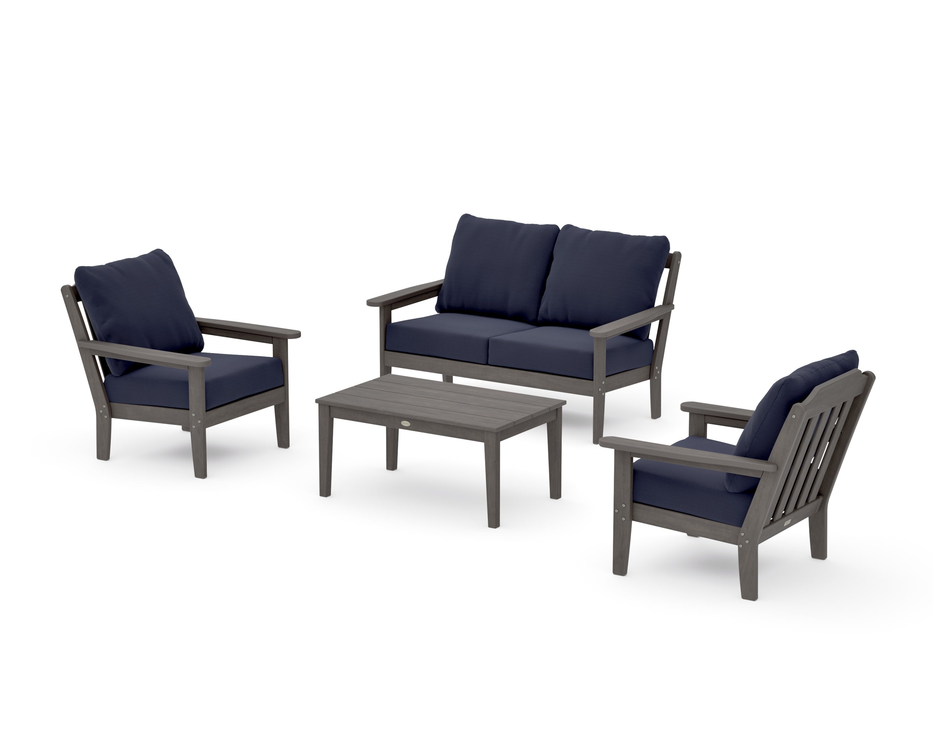 Cottage 4-Piece Deep Seating Set with Loveseat in Driftwood / Navy Linen