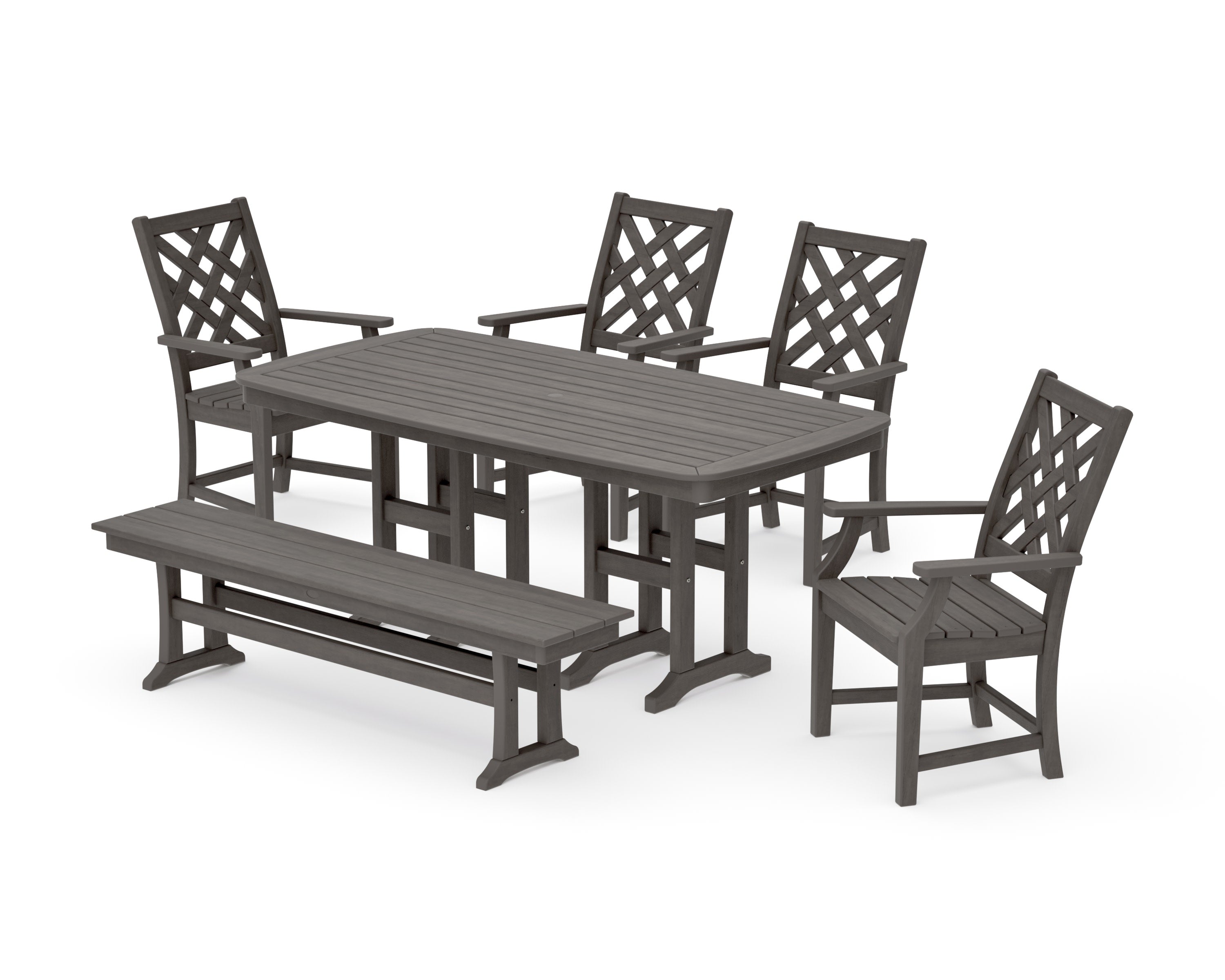 Wovendale 6-Piece Farmhouse Dining Set with Bench in Driftwood