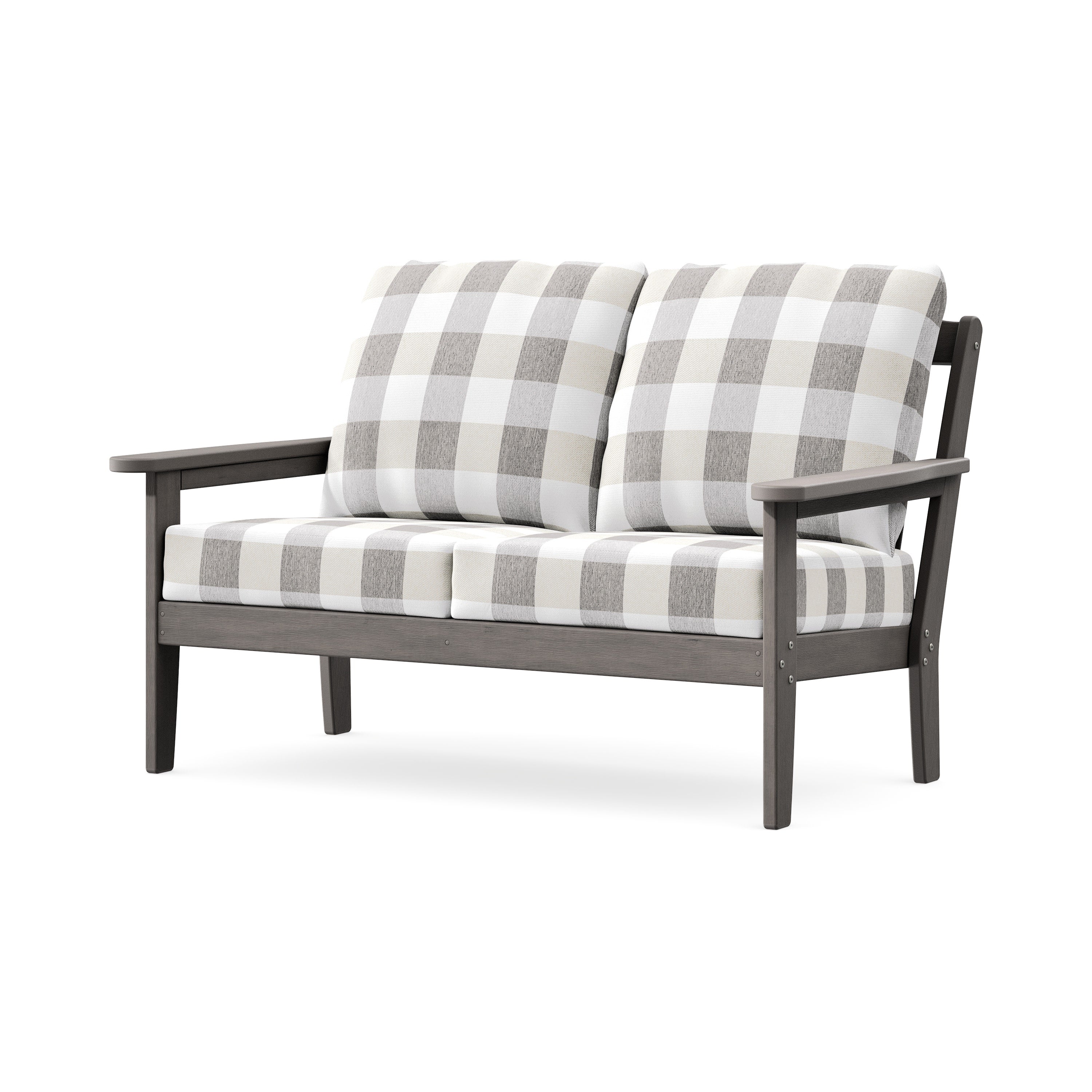 Cottage Deep Seating Loveseat in Driftwood / Buffalo Plaid Grey Mist