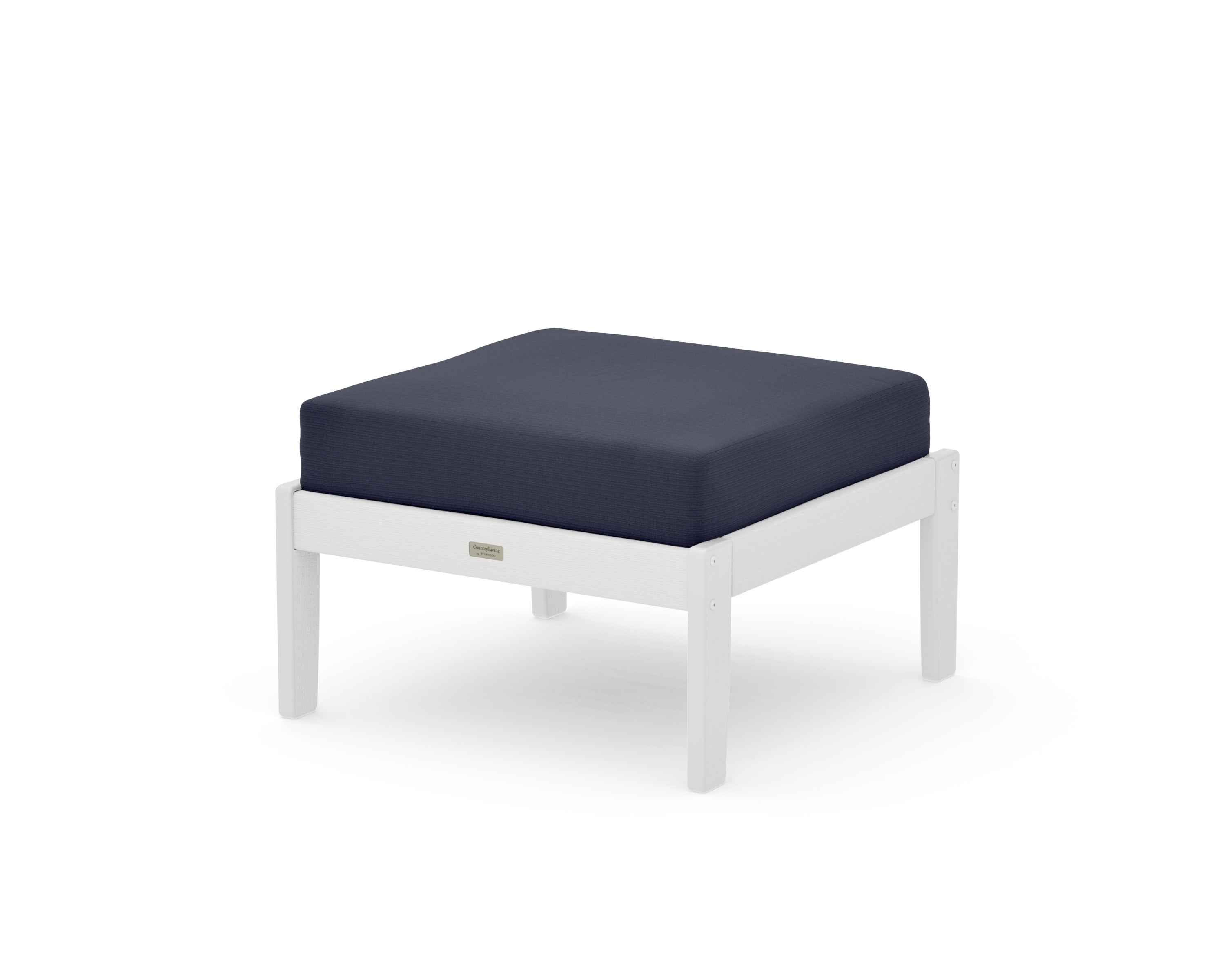 Cottage Deep Seating Ottoman in Vintage White / Navy Linen
