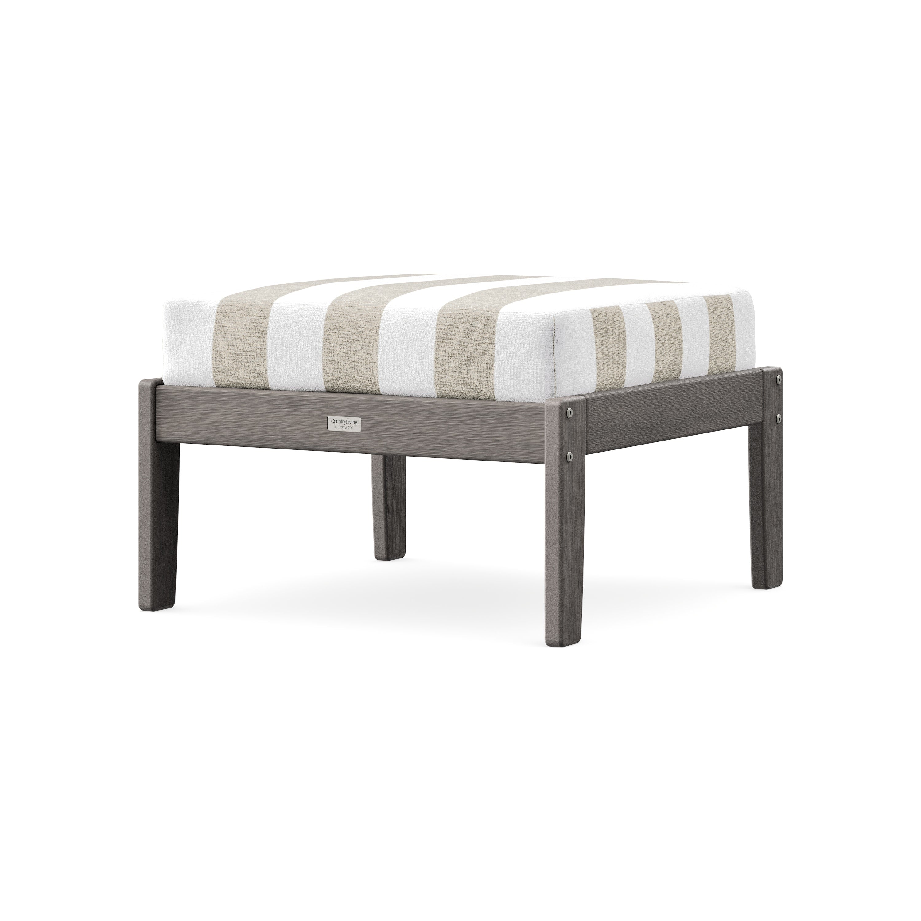 Cottage Deep Seating Ottoman in Driftwood / Cabana Stripe Dune Burlap