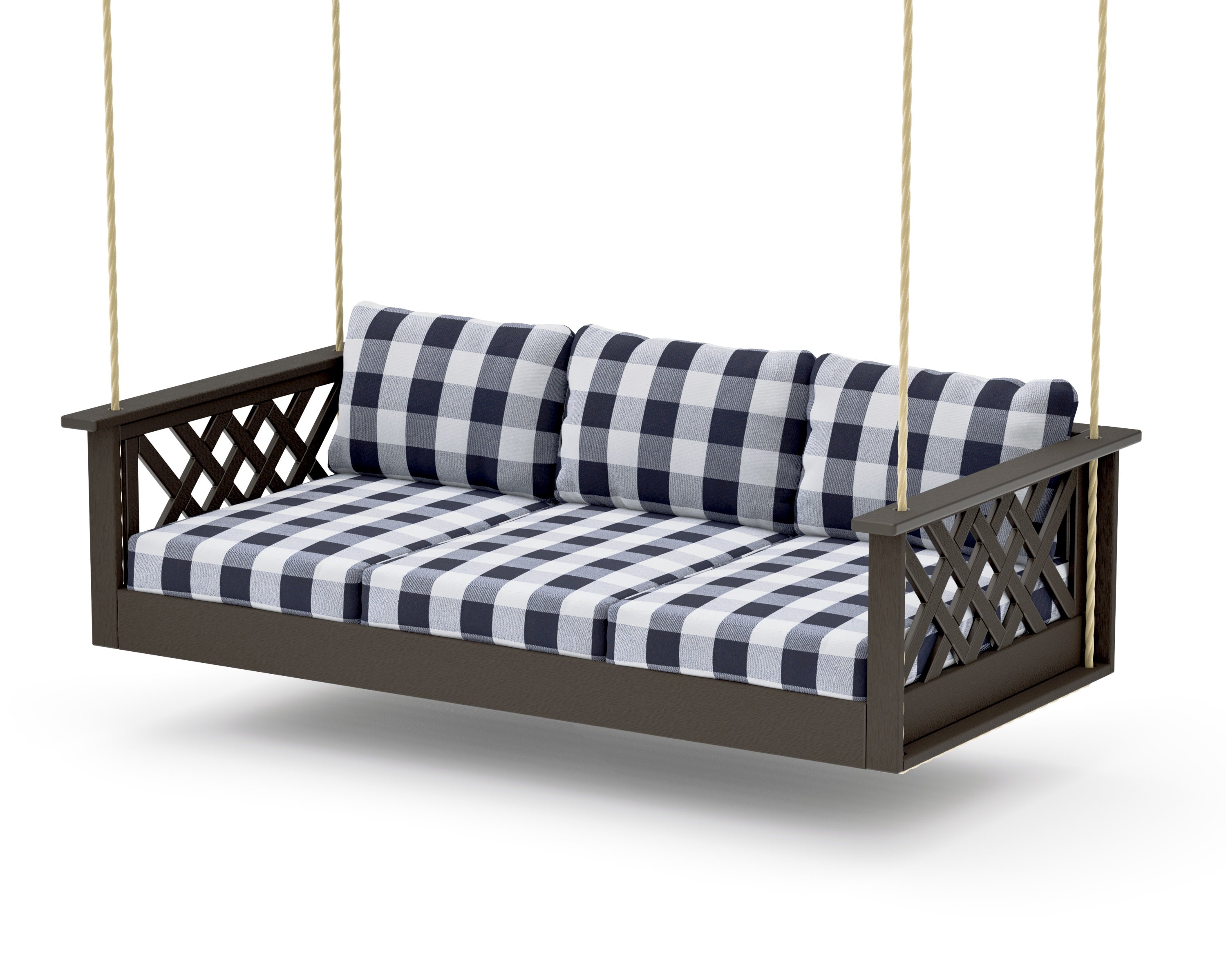 Wovendale Daybed Swing in Vintage Coffee / Buffalo Plaid Navy