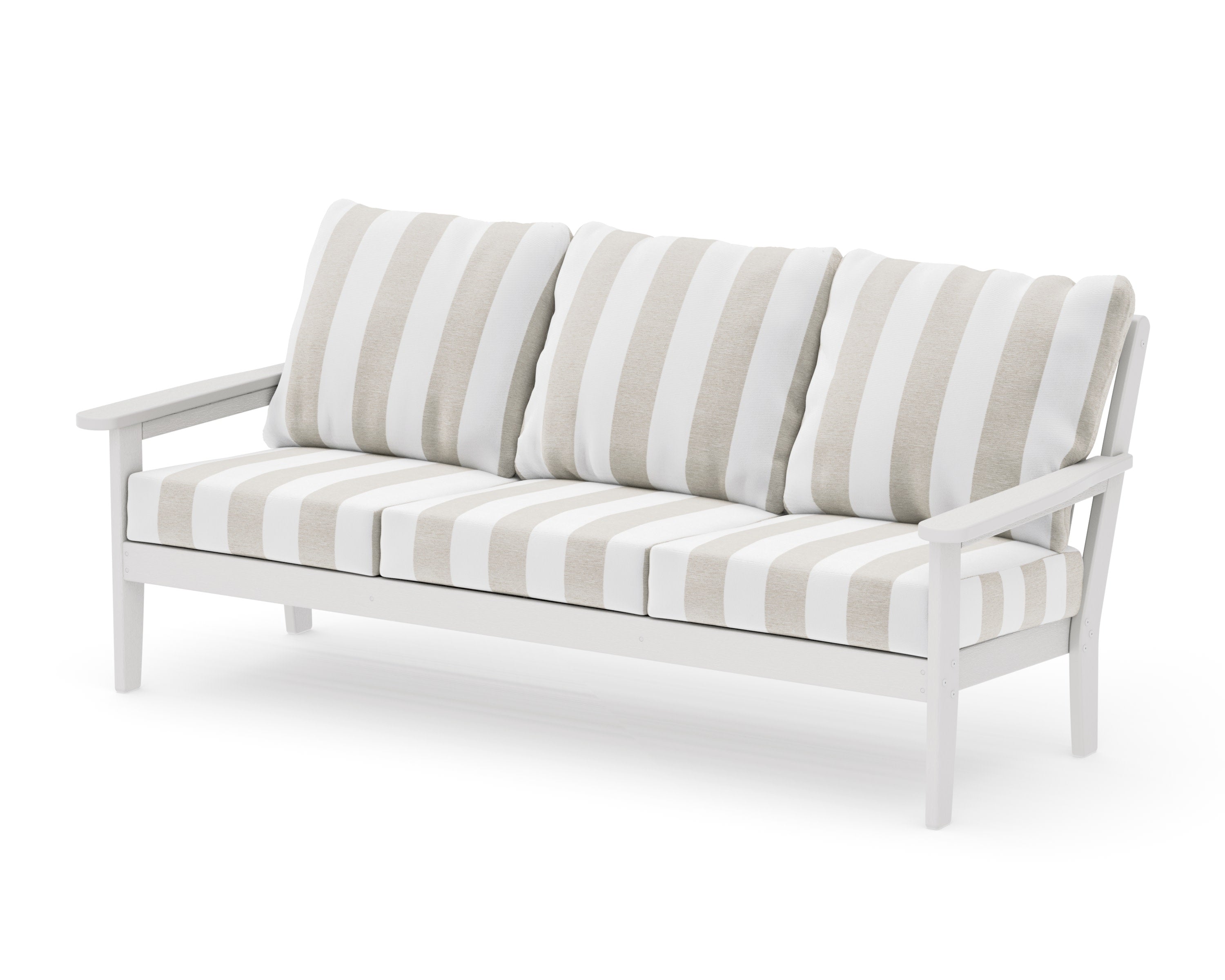 Cottage Deep Seating Sofa in Vintage White / Cabana Stripe Dune Burlap