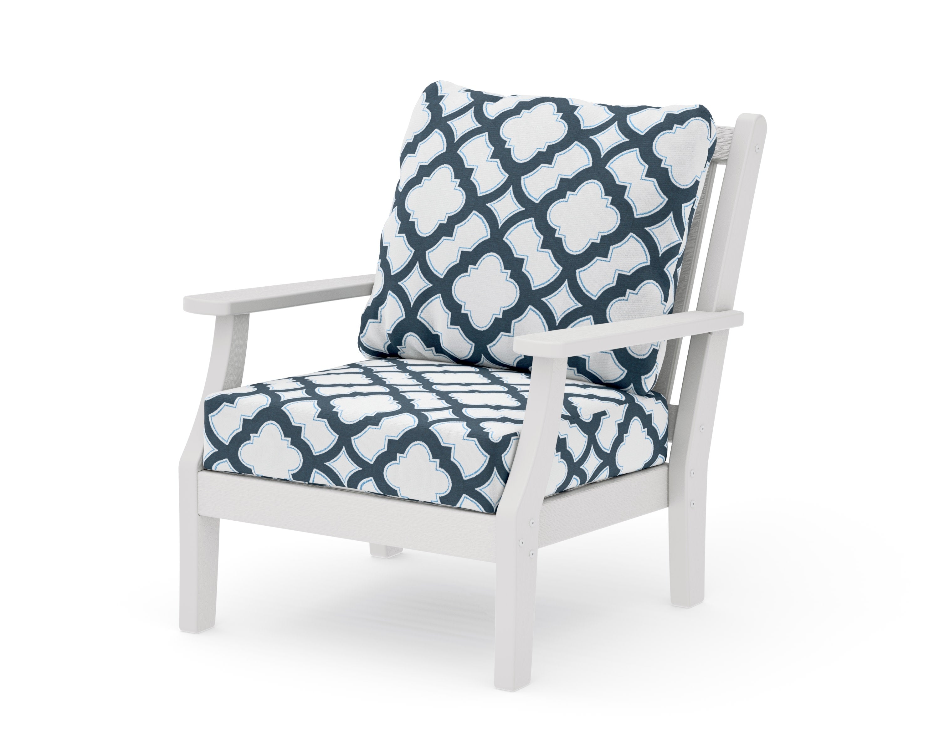 Wovendale Deep Seating Chair in Vintage White / Trellis Marine Indigo
