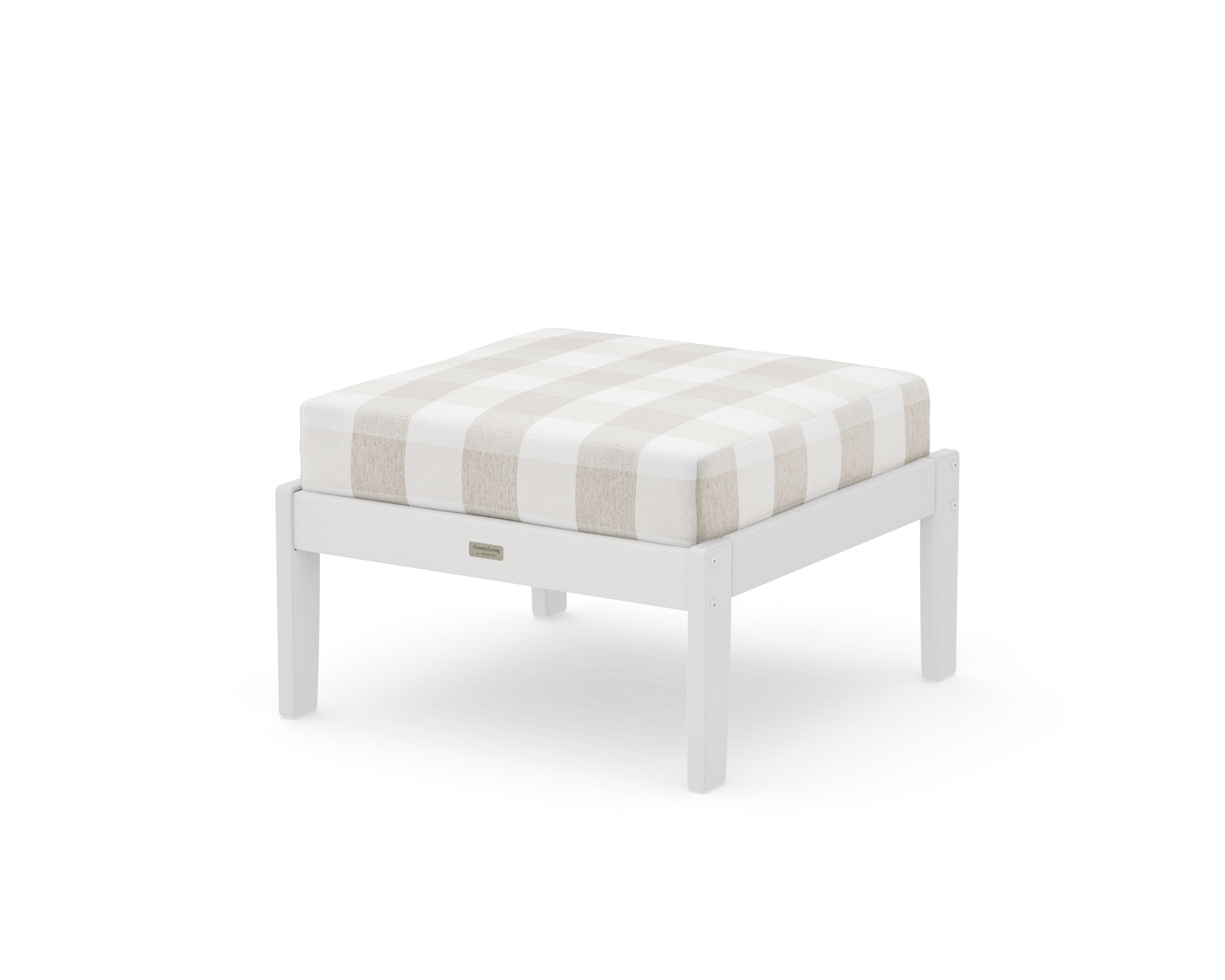 Cottage Deep Seating Ottoman in Vintage White / Buffalo Plaid Dune Burlap